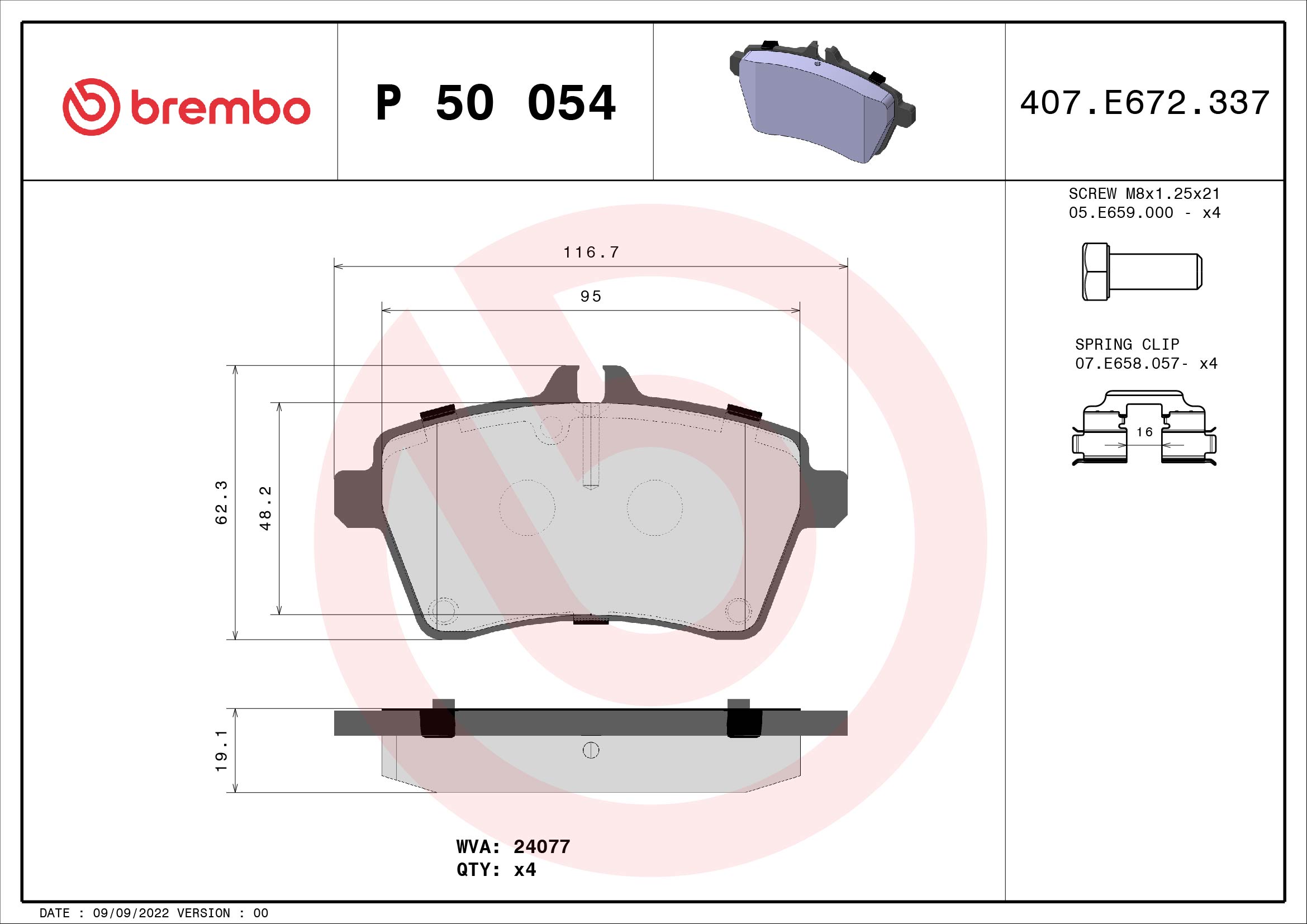 BREMBO P50054 Fékbetét készlet, tárcsafék