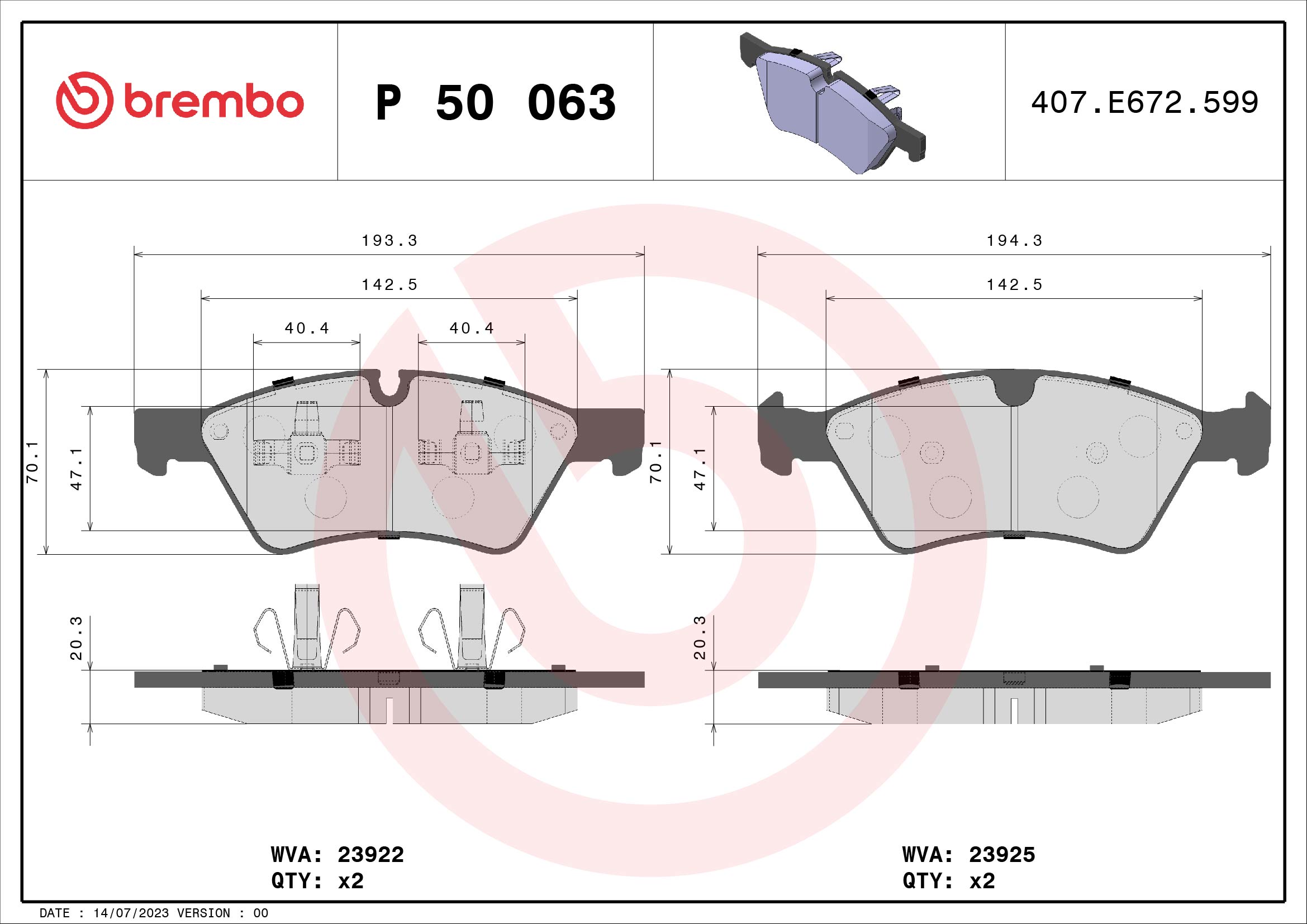 BREMBO P50063 Fékbetét készlet, tárcsafék