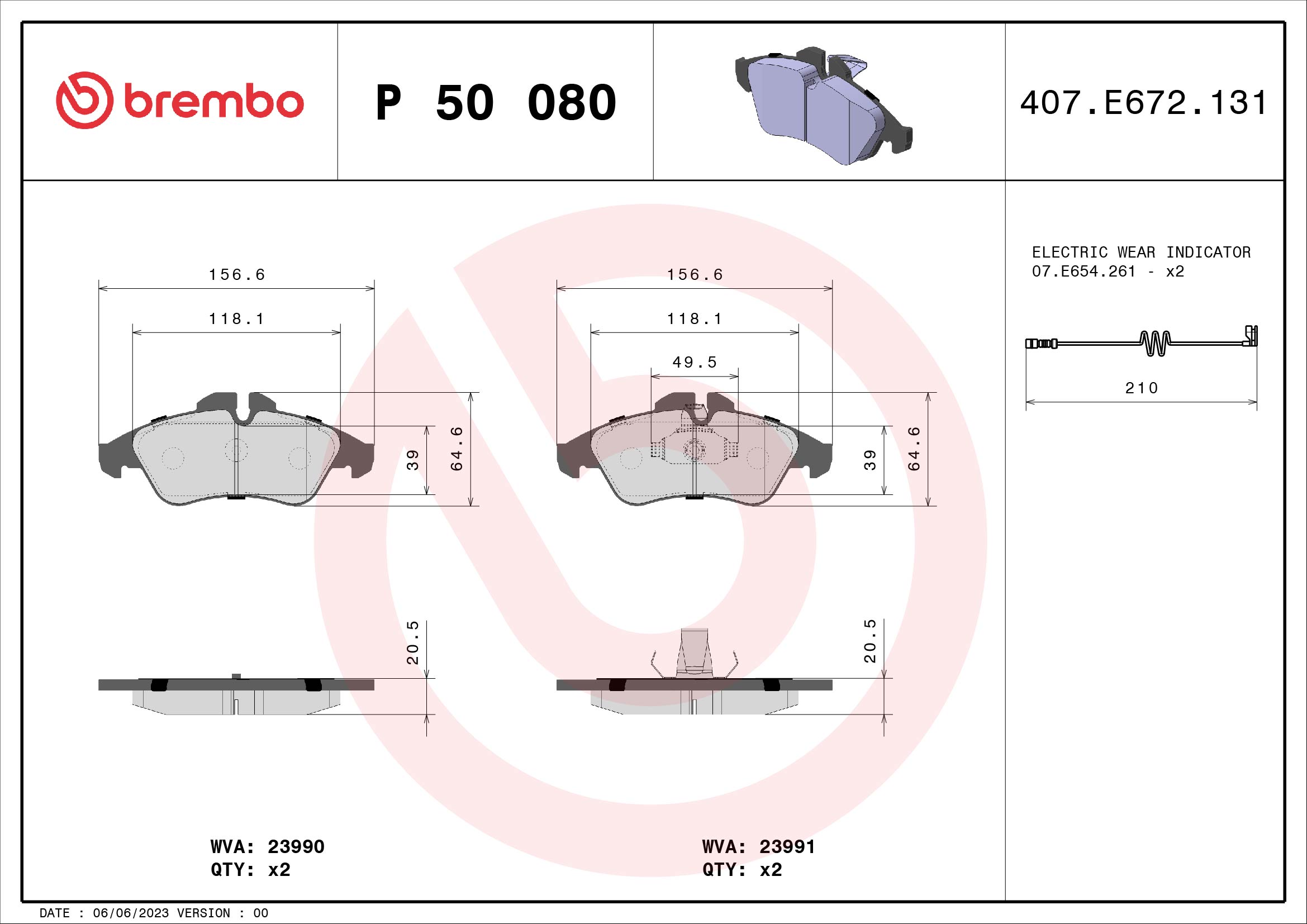 BREMBO BP50080 Fékbetét készlet, tárcsafék