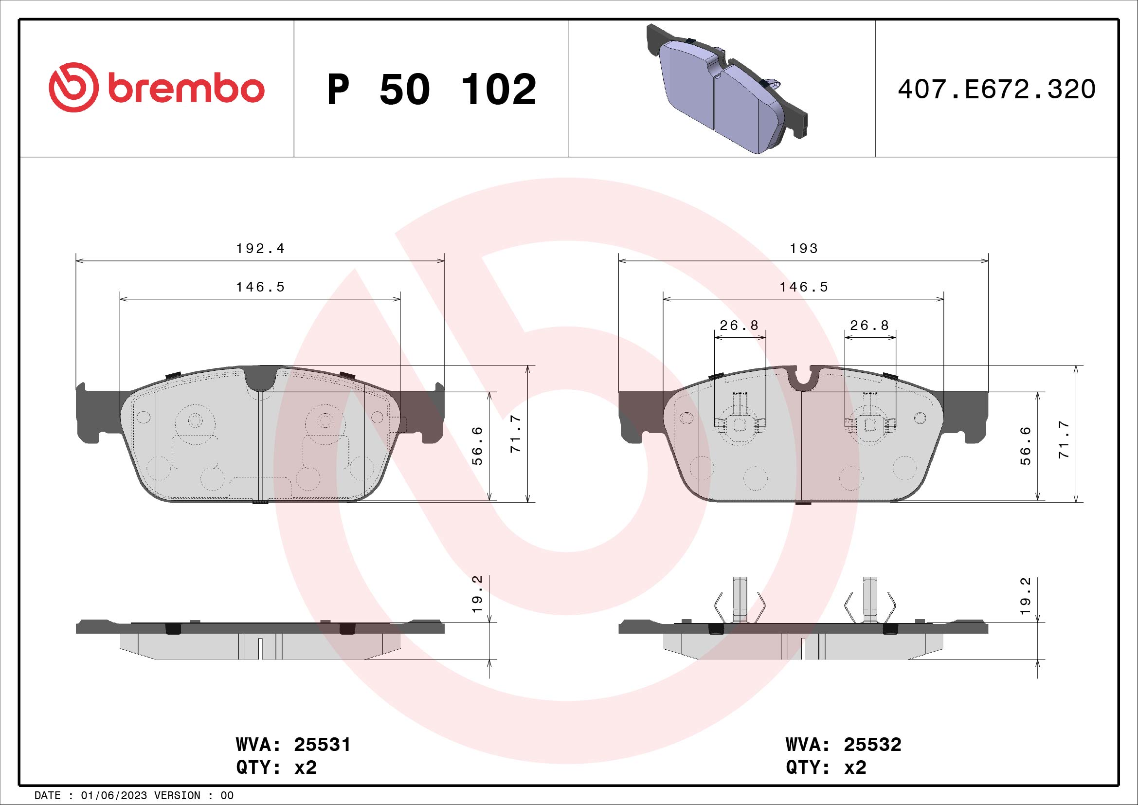 BREMBO BREP50102X fékbetét készlet, tárcsafék