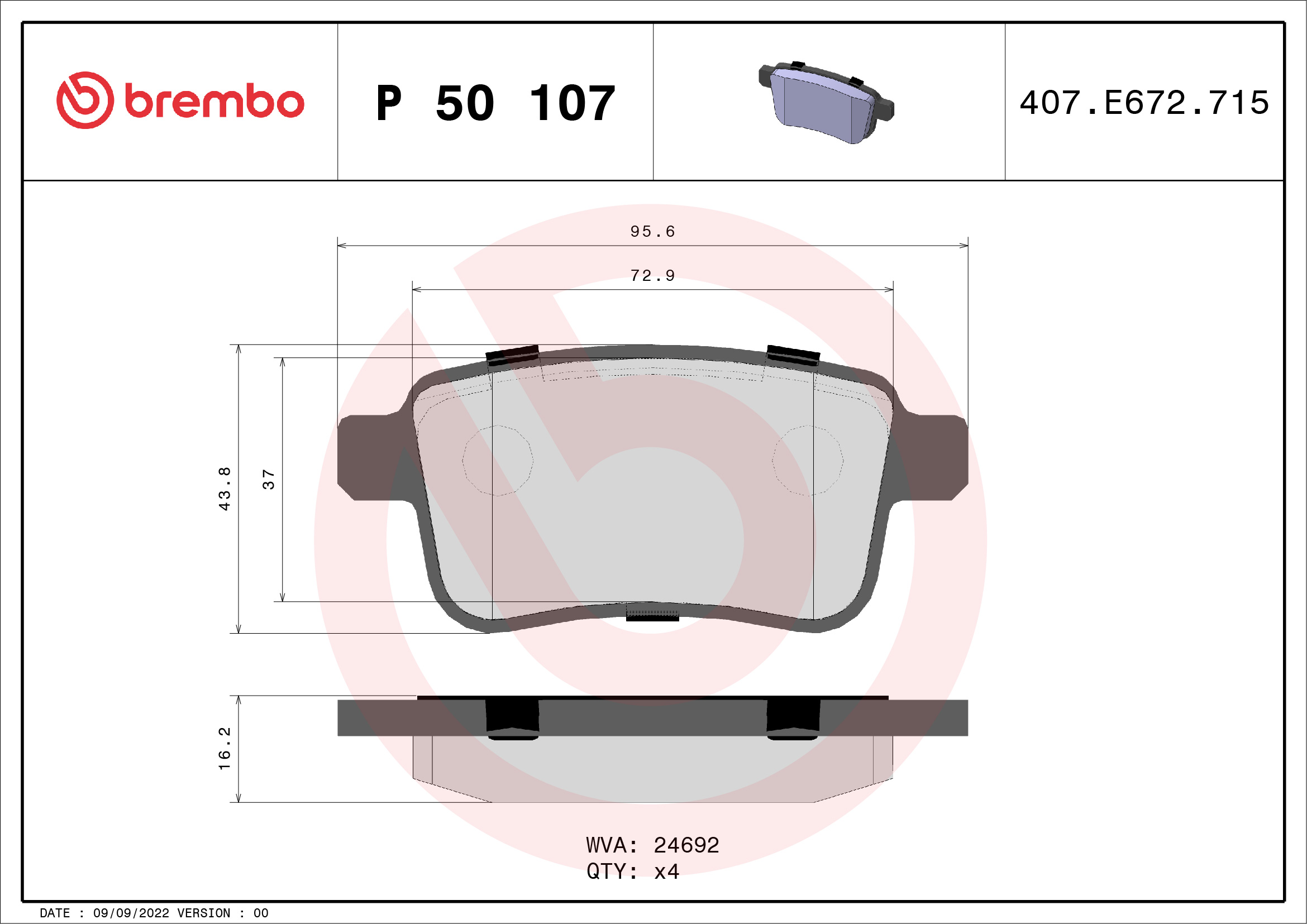 BREMBO 1001496530 P50107 - HÁTSÓ FÉKBETÉT KÉSZLET