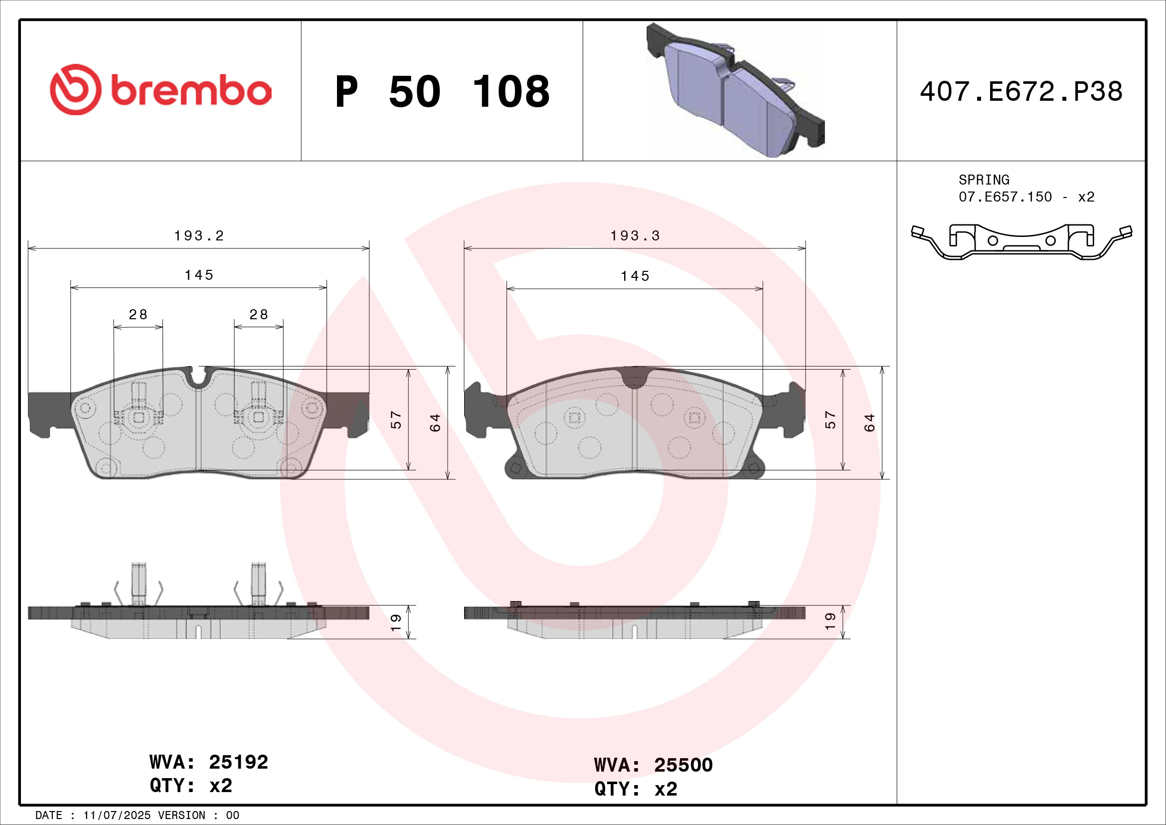 BREMBO BREP50108 fékbetét készlet, tárcsafék