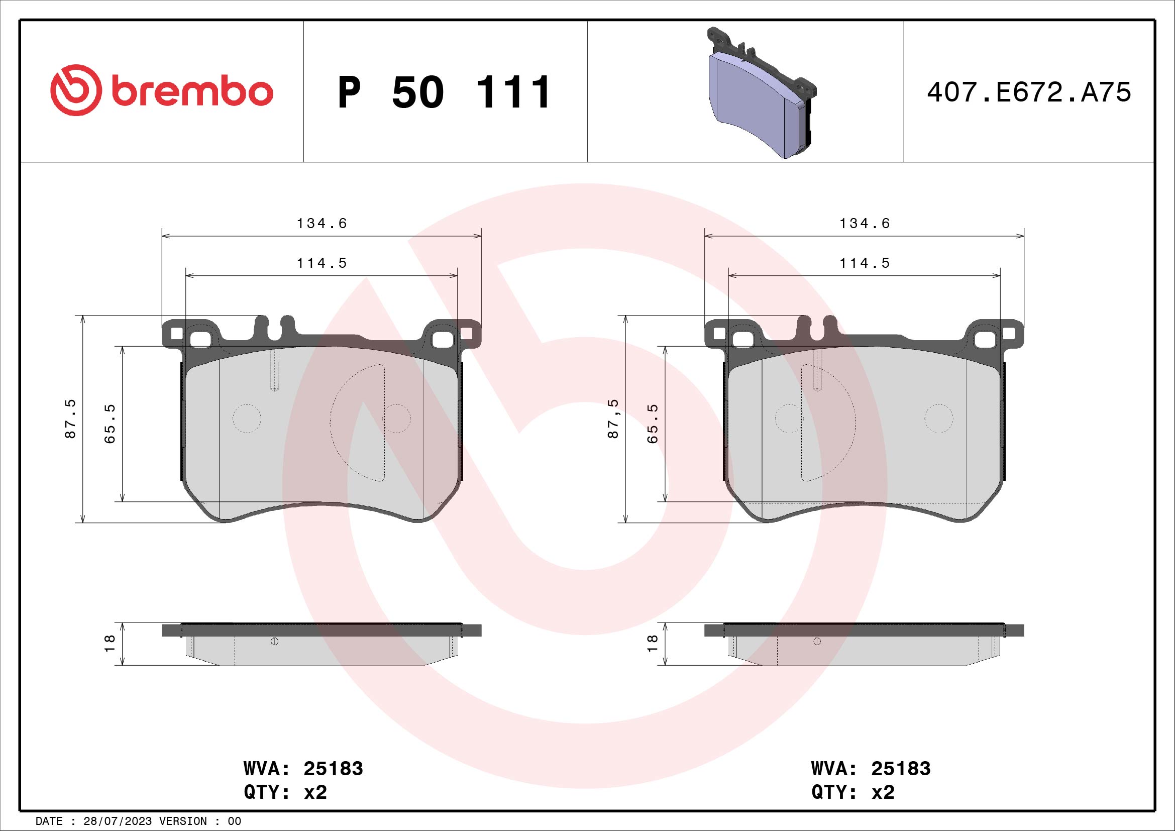 BREMBO BREP50111 fékbetét készlet, tárcsafék