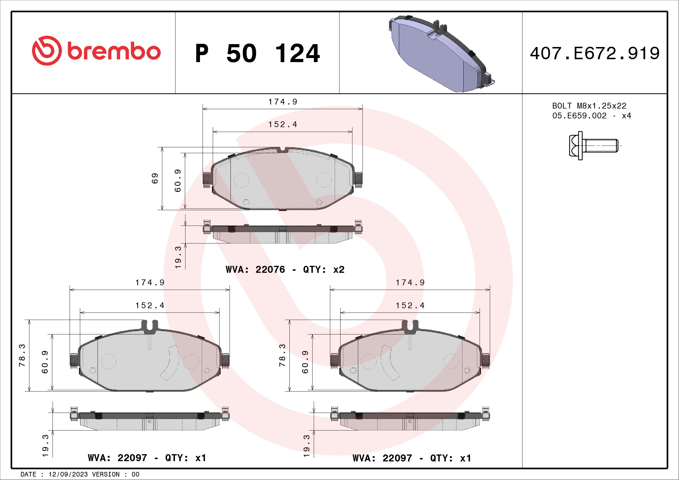 BREMBO BREP50124 fékbetét készlet, tárcsafék