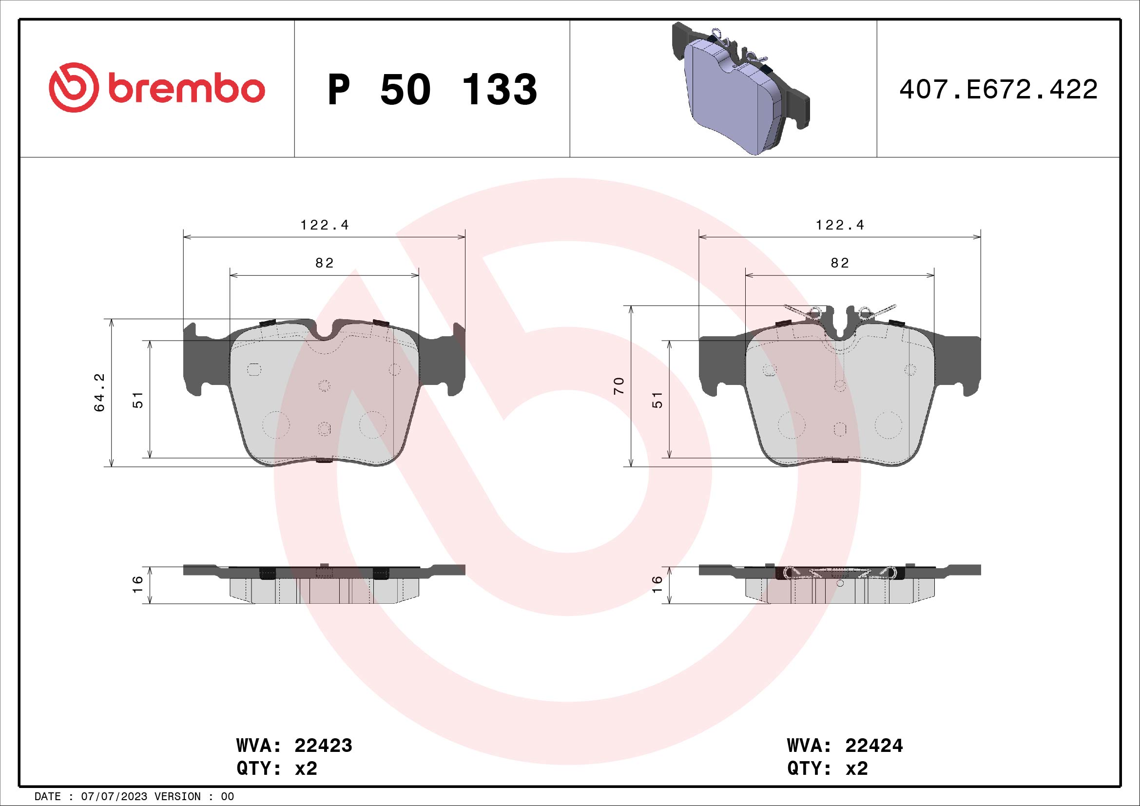 BREMBO BREP50133 fékbetét készlet, tárcsafék