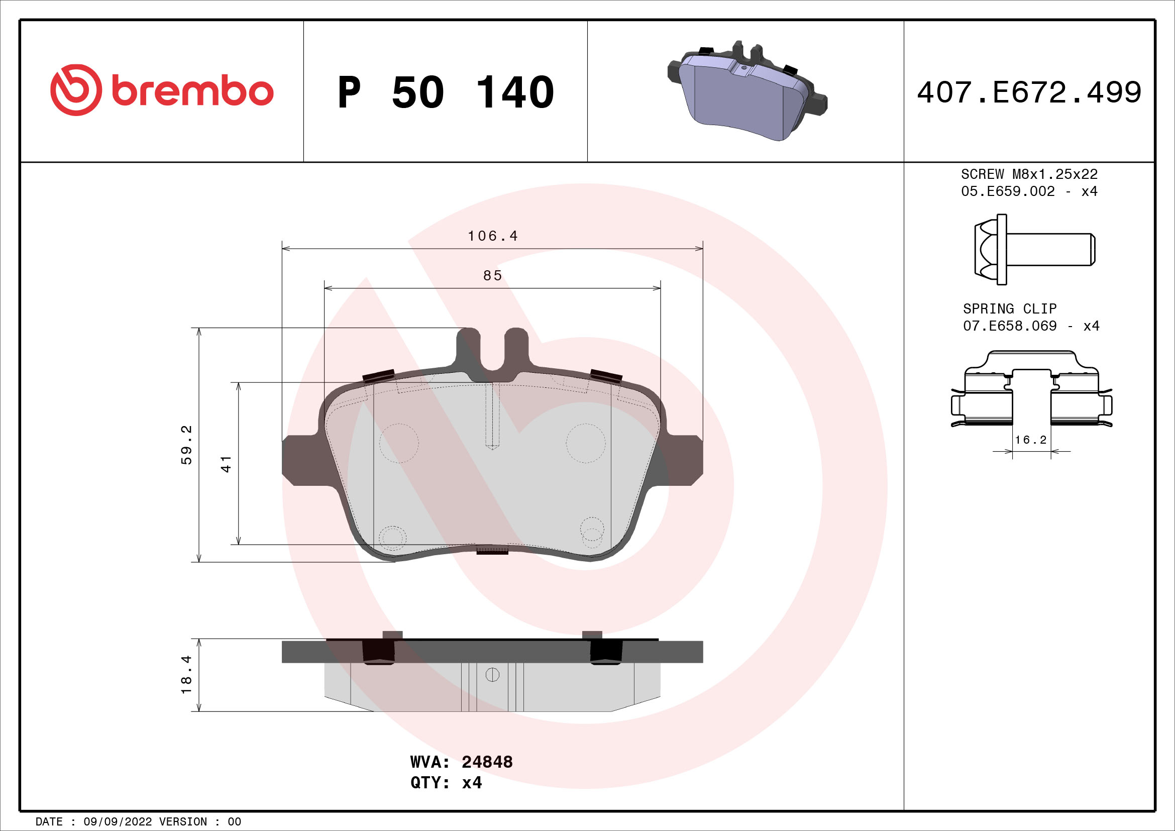 BREMBO 1001538944 P 50 140 - HÁTSÓ FÉKBETÉT KÉSZLET