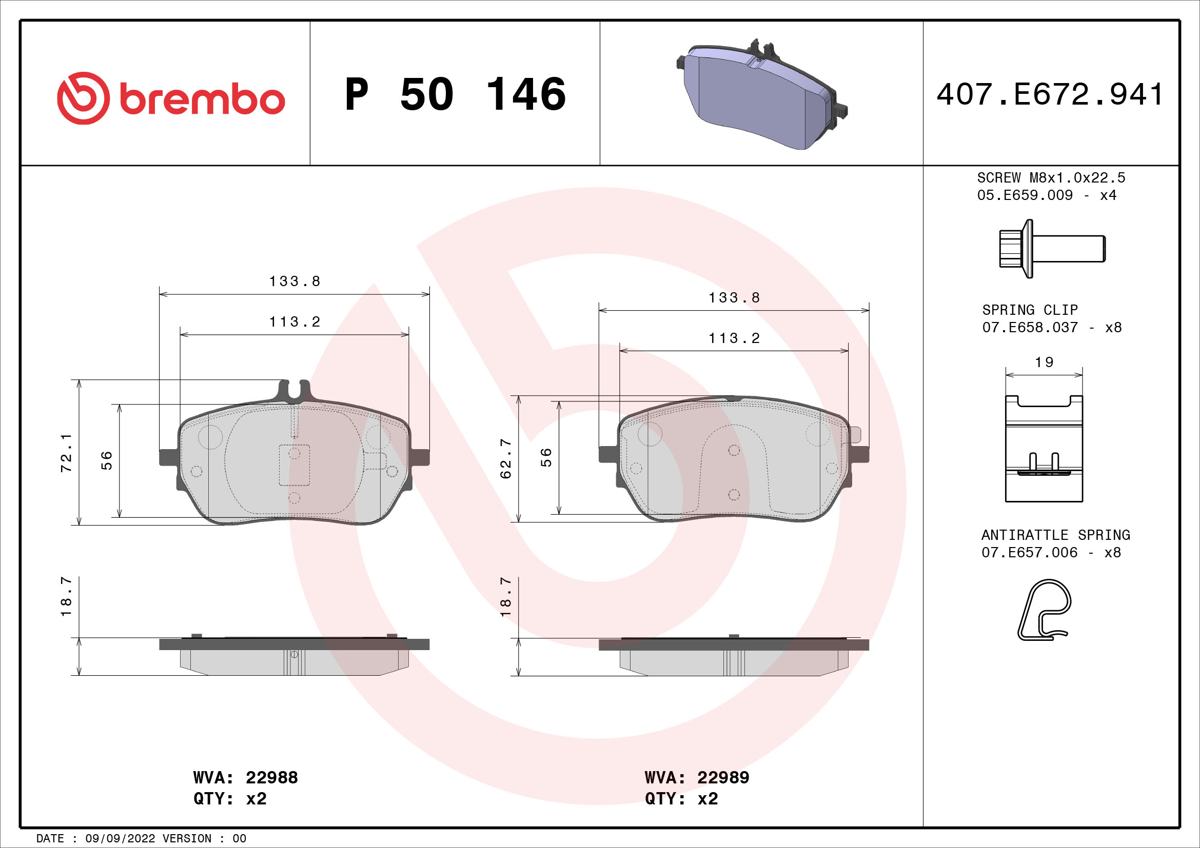 BREMBO BREP50146 fékbetét készlet, tárcsafék