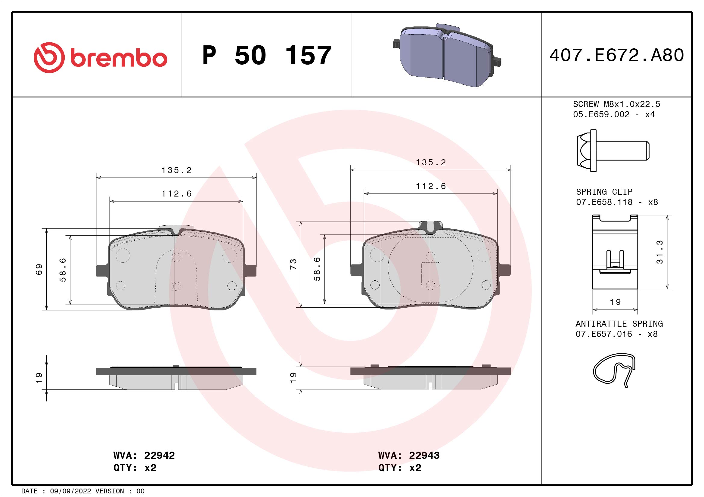 BREMBO BREP50157 fékbetét készlet, tárcsafék