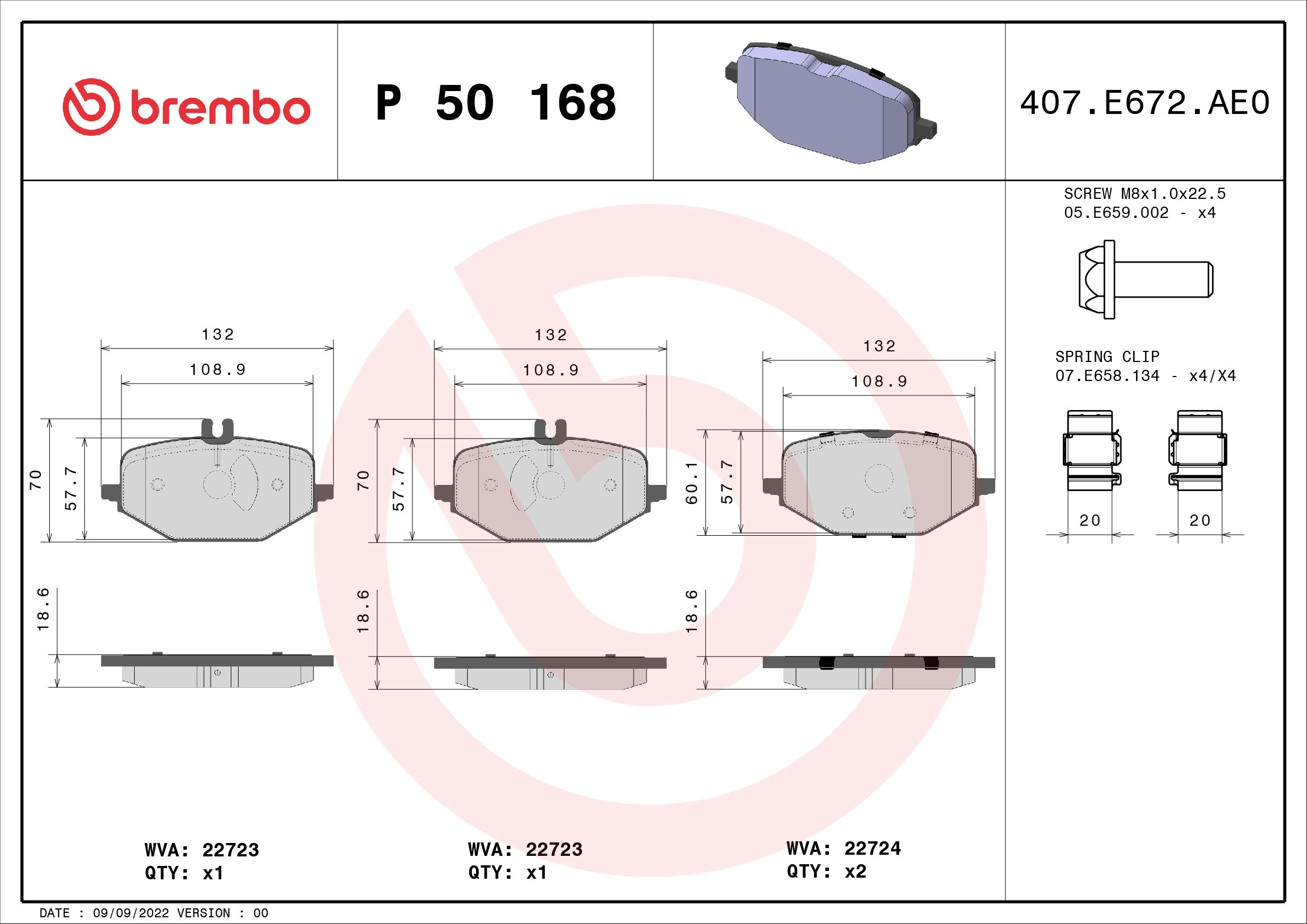 BREMBO BREP50168 fékbetét készlet, tárcsafék