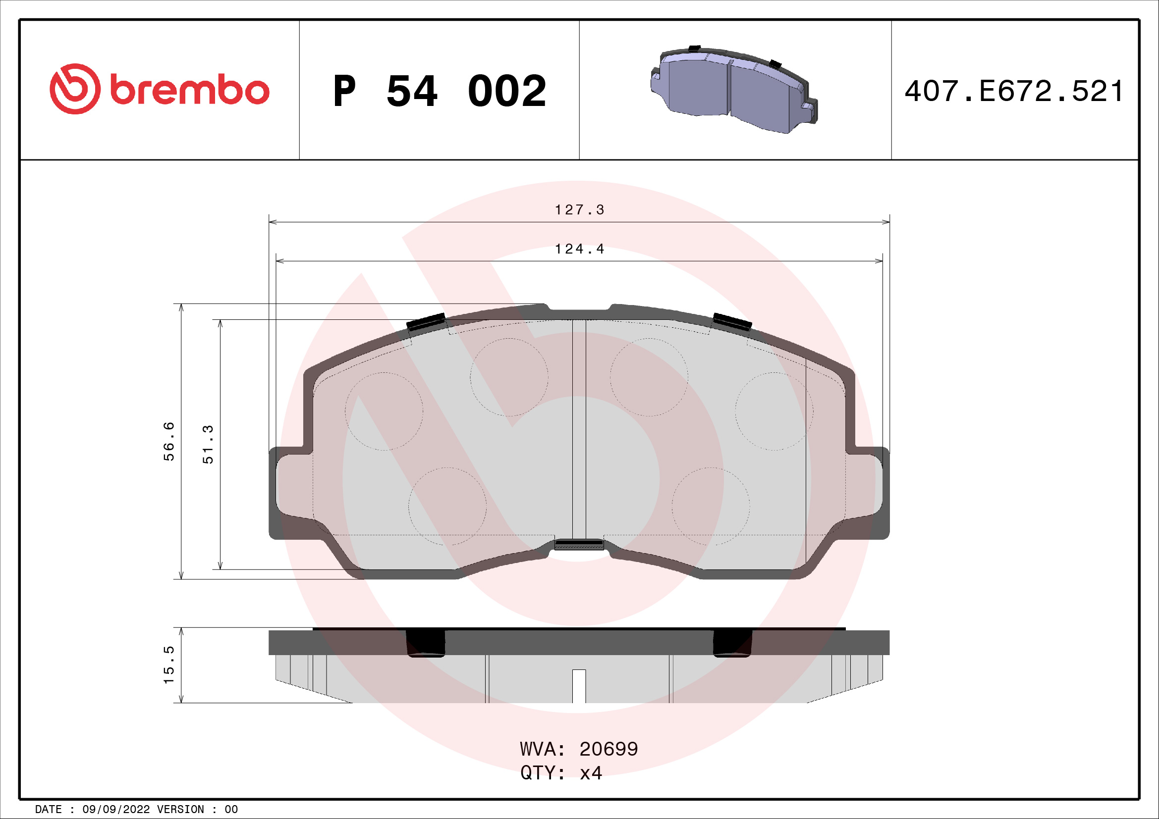 BREMBO P54002 Fékbetét készlet, tárcsafék