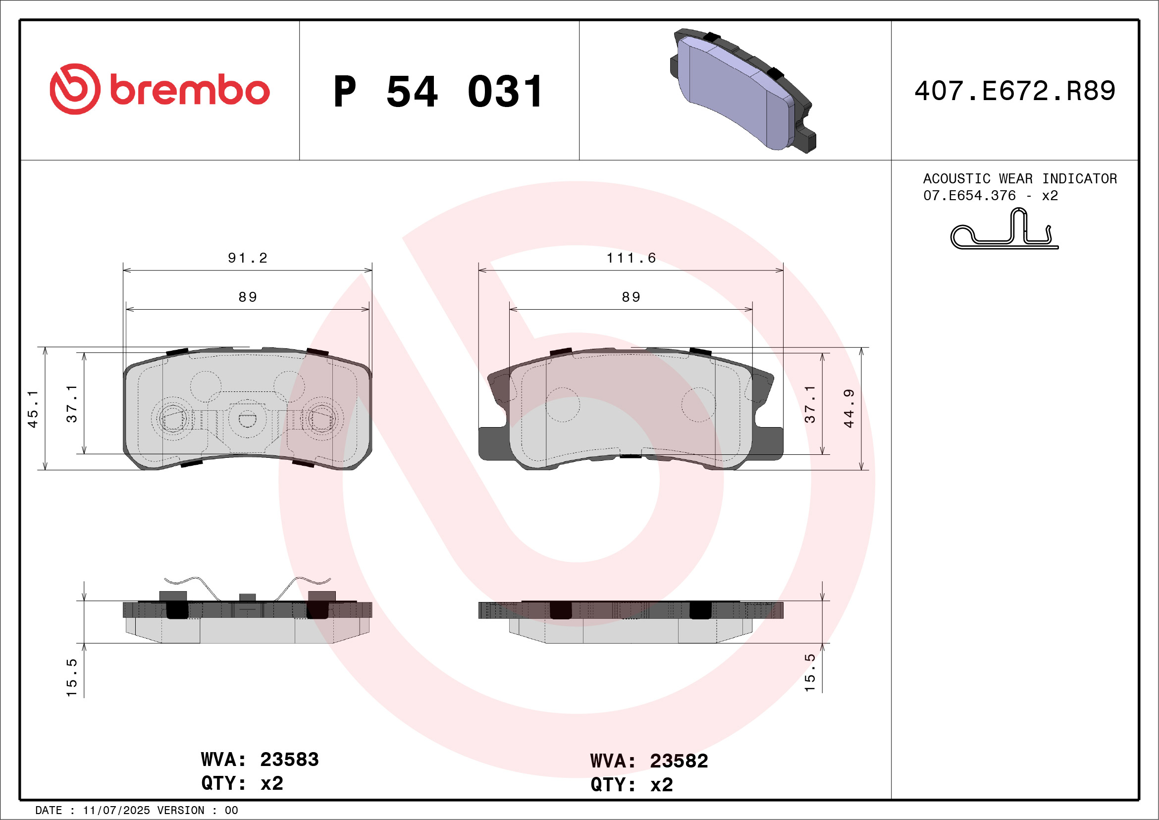 BREMBO BREP54031 fékbetét készlet, tárcsafék