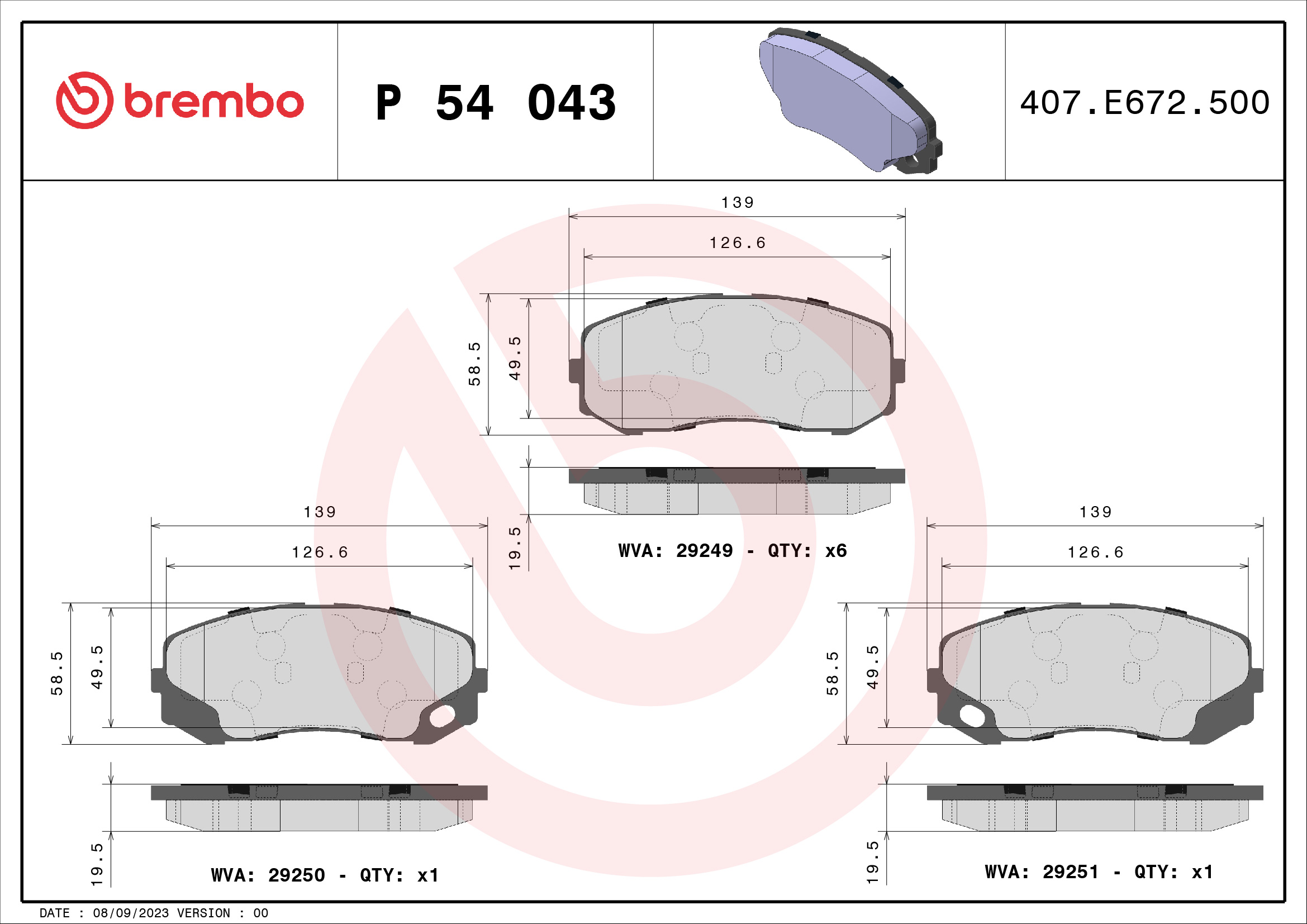 BREMBO BP54043 Fékbetét készlet, tárcsafék