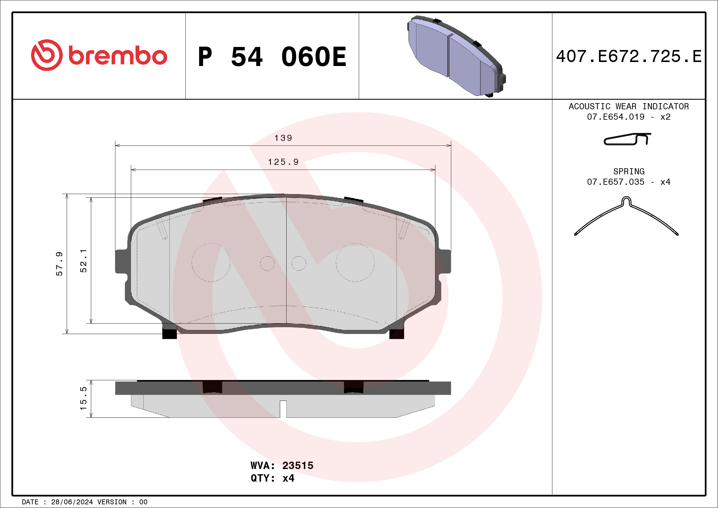 BREMBO BREP54060E fékbetét készlet, tárcsafék
