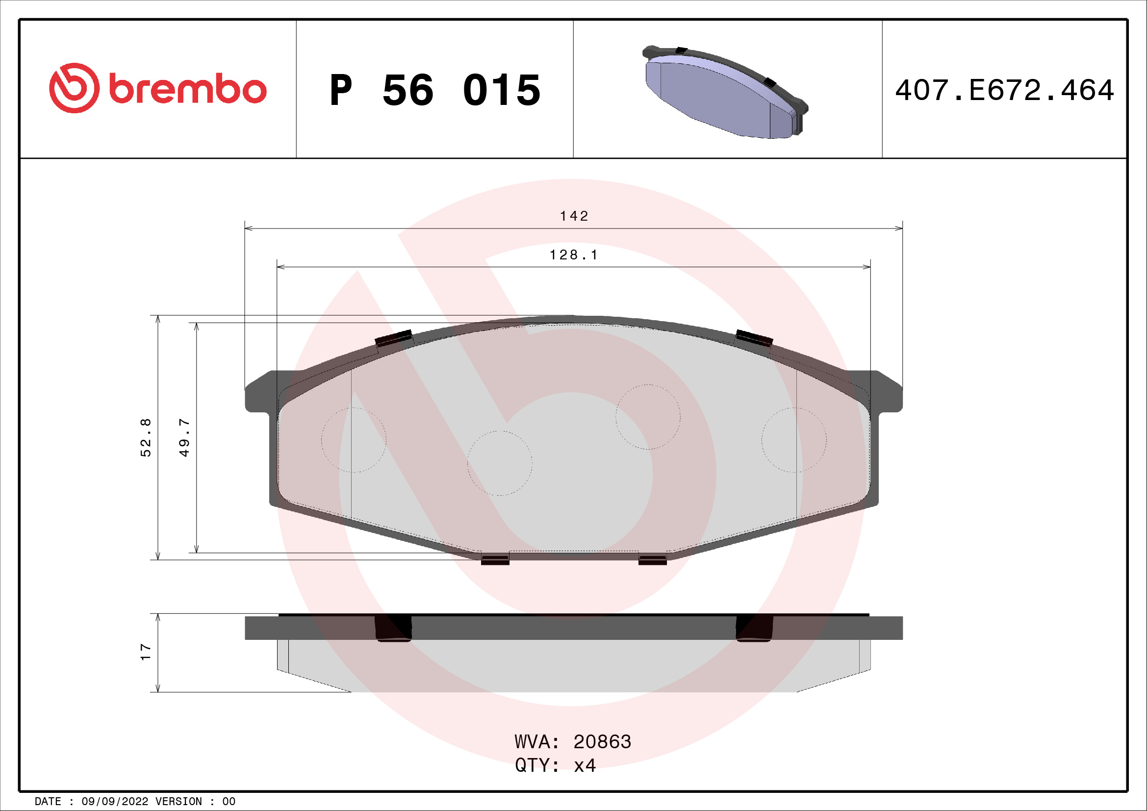 BREMBO BP56015 Fékbetét készlet, tárcsafék