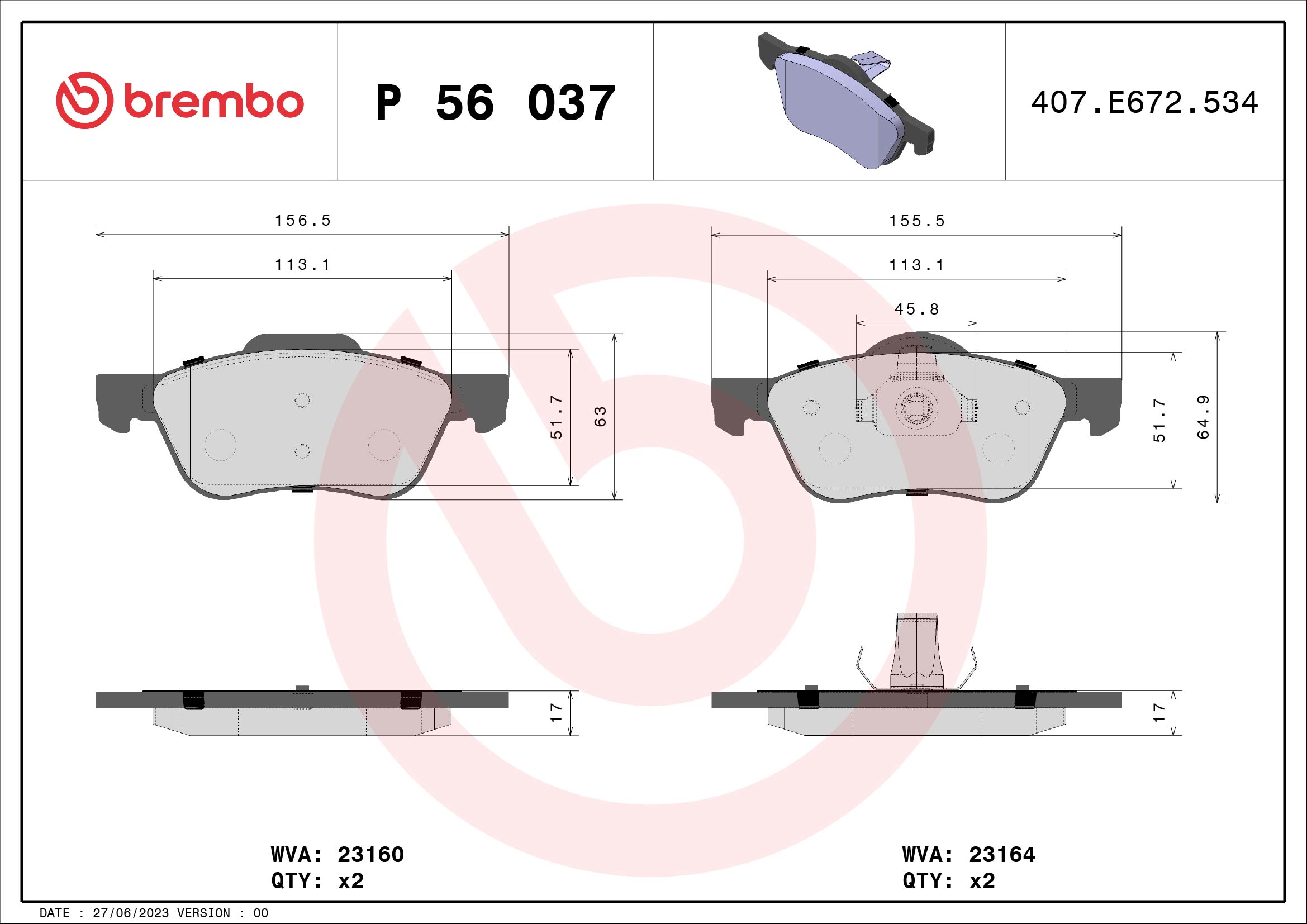 BREMBO BREP 56 037 Fékbetét
