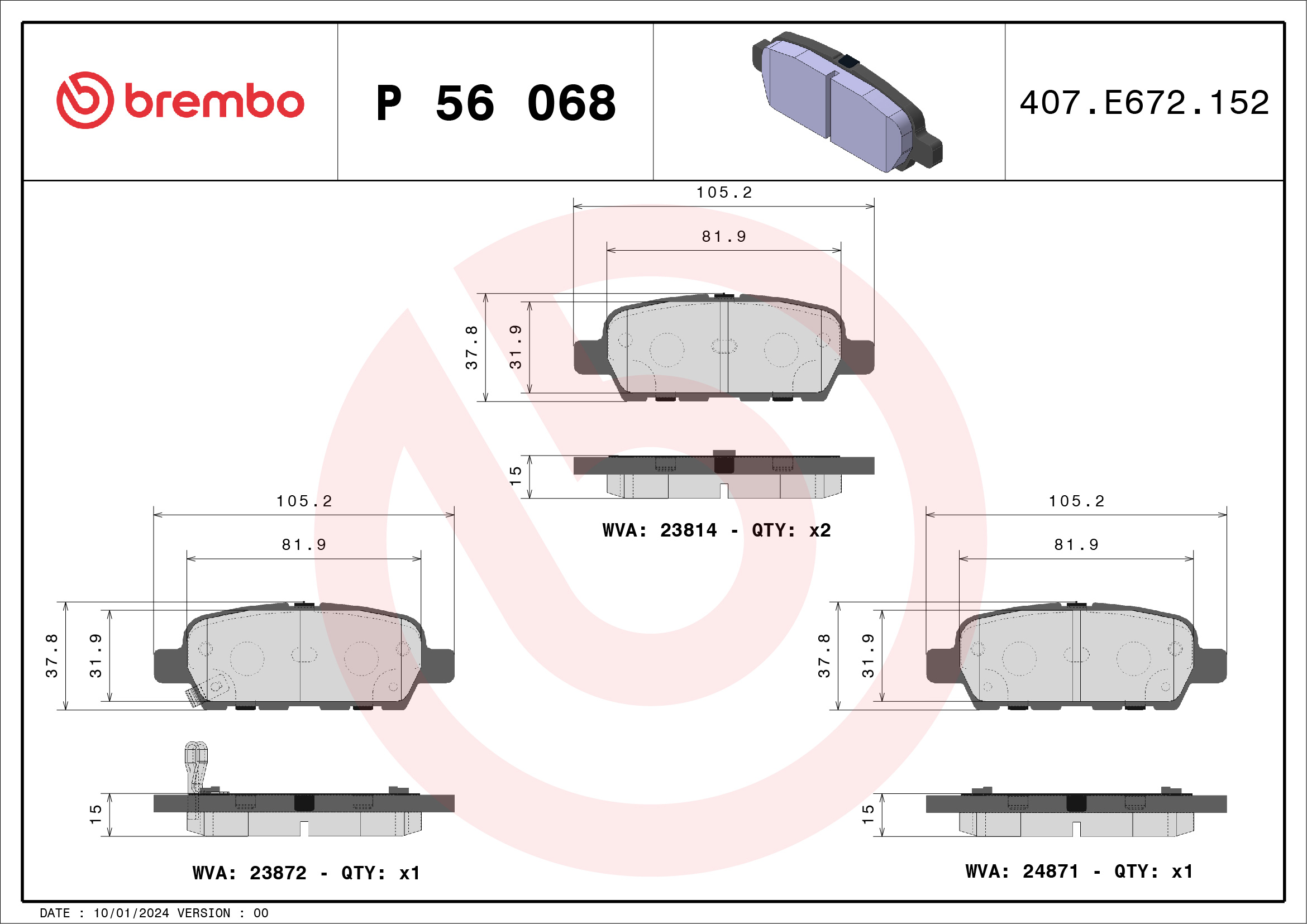 BREMBO BP56068 Fékbetét készlet, tárcsafék
