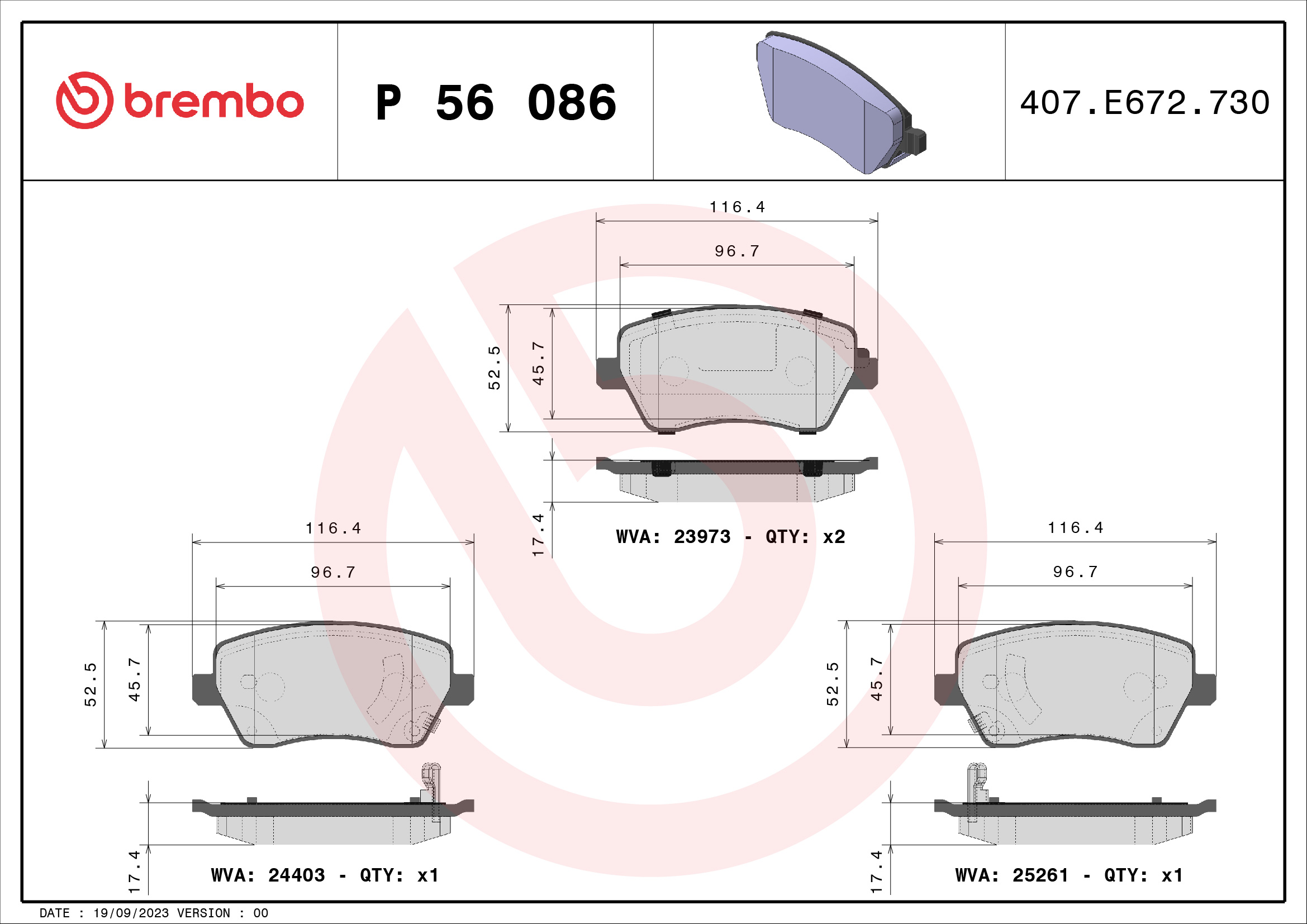 BREMBO BREP56086 fékbetét készlet, tárcsafék