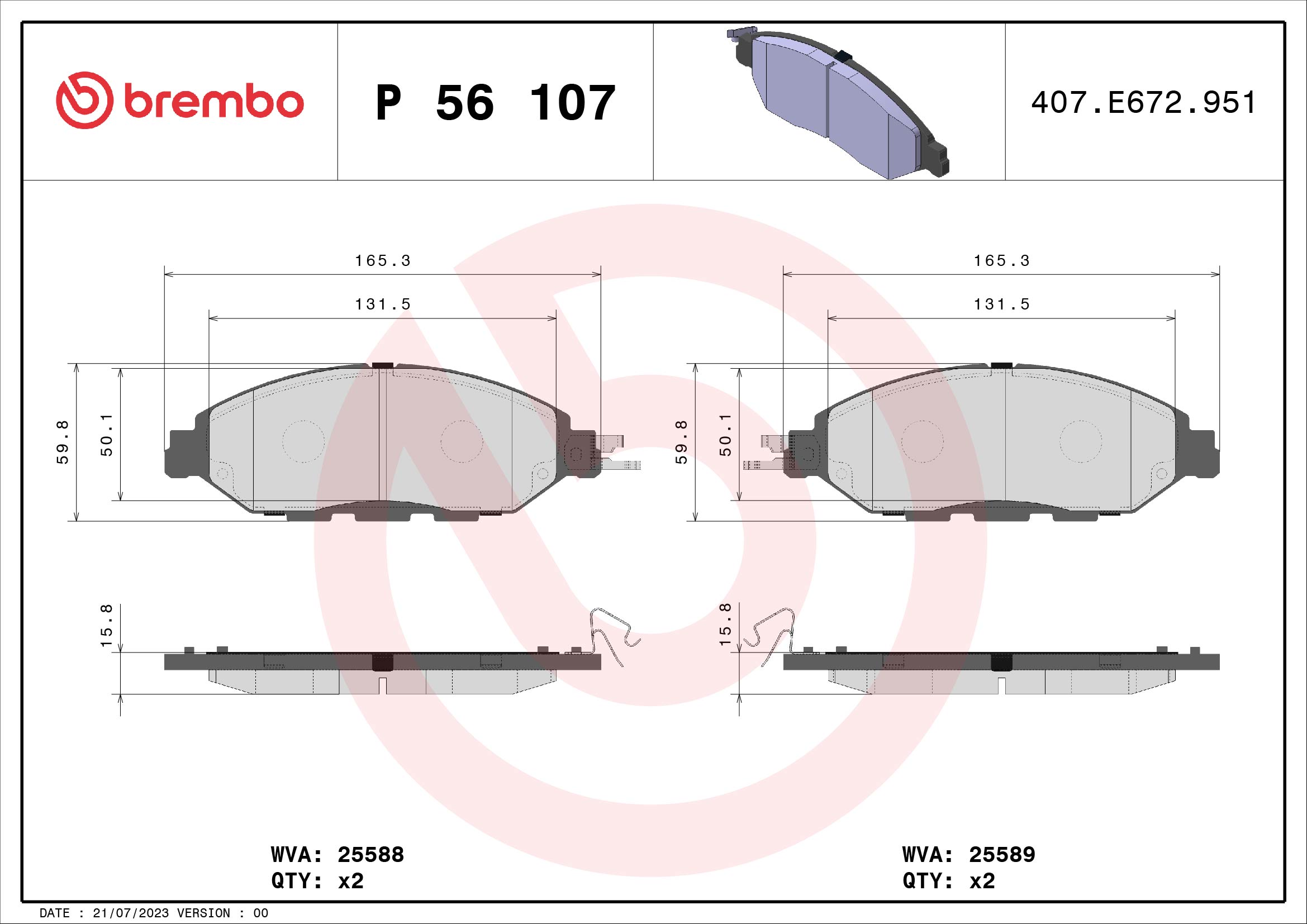 BREMBO BREP56107 fékbetét készlet, tárcsafék