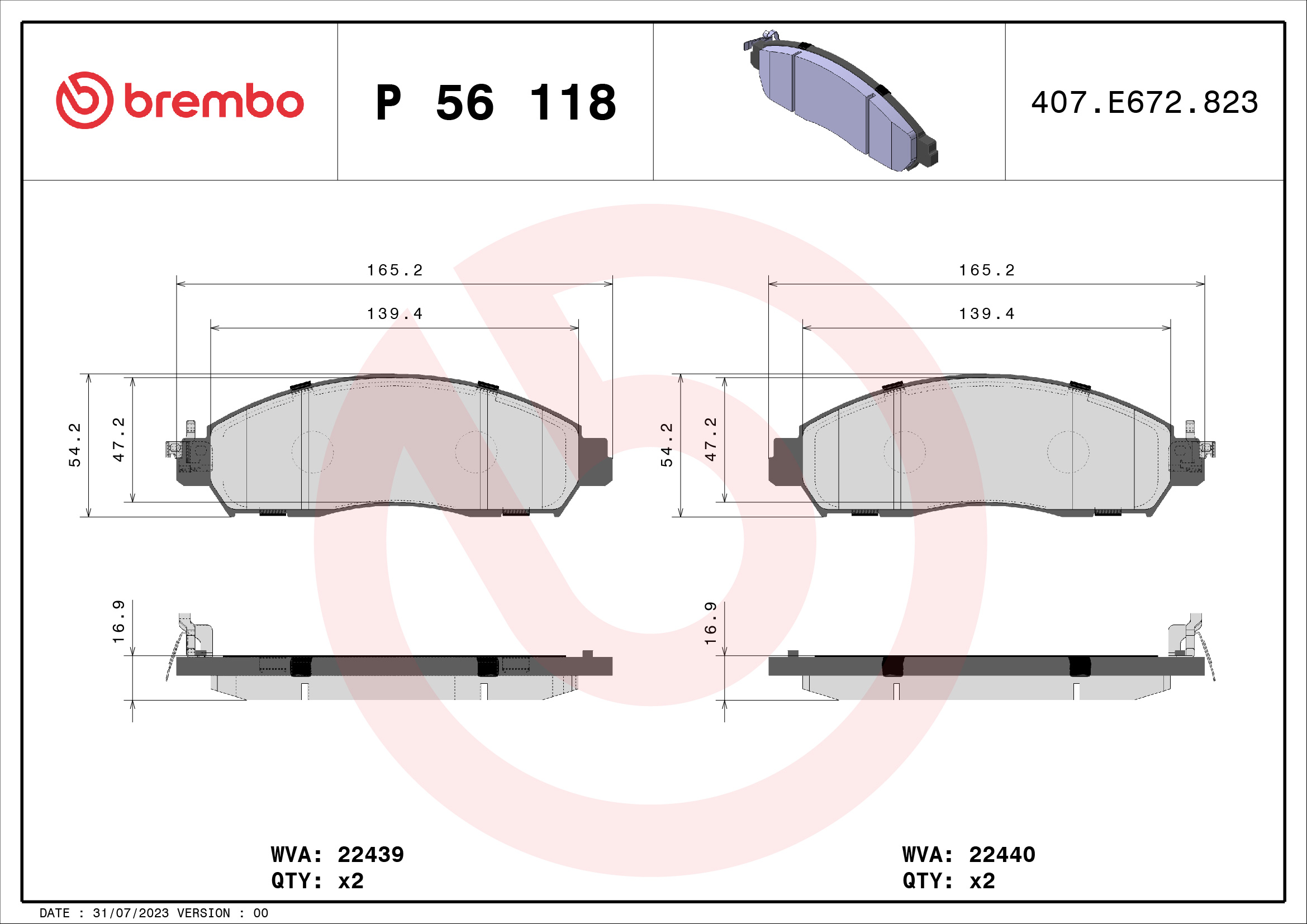 BREMBO 1001519099 P 56 118 - Első fékbetét készlet