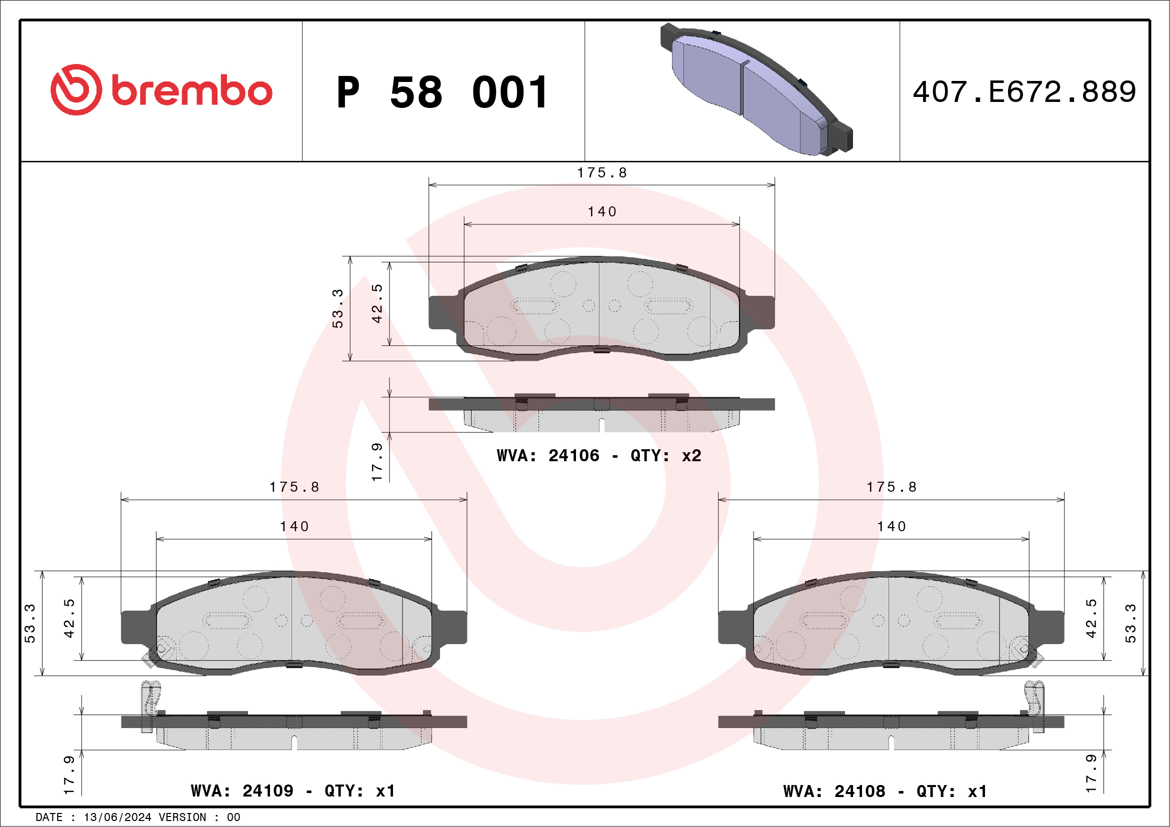 BREMBO 1001062958 P58001 - Első fékbetét készlet