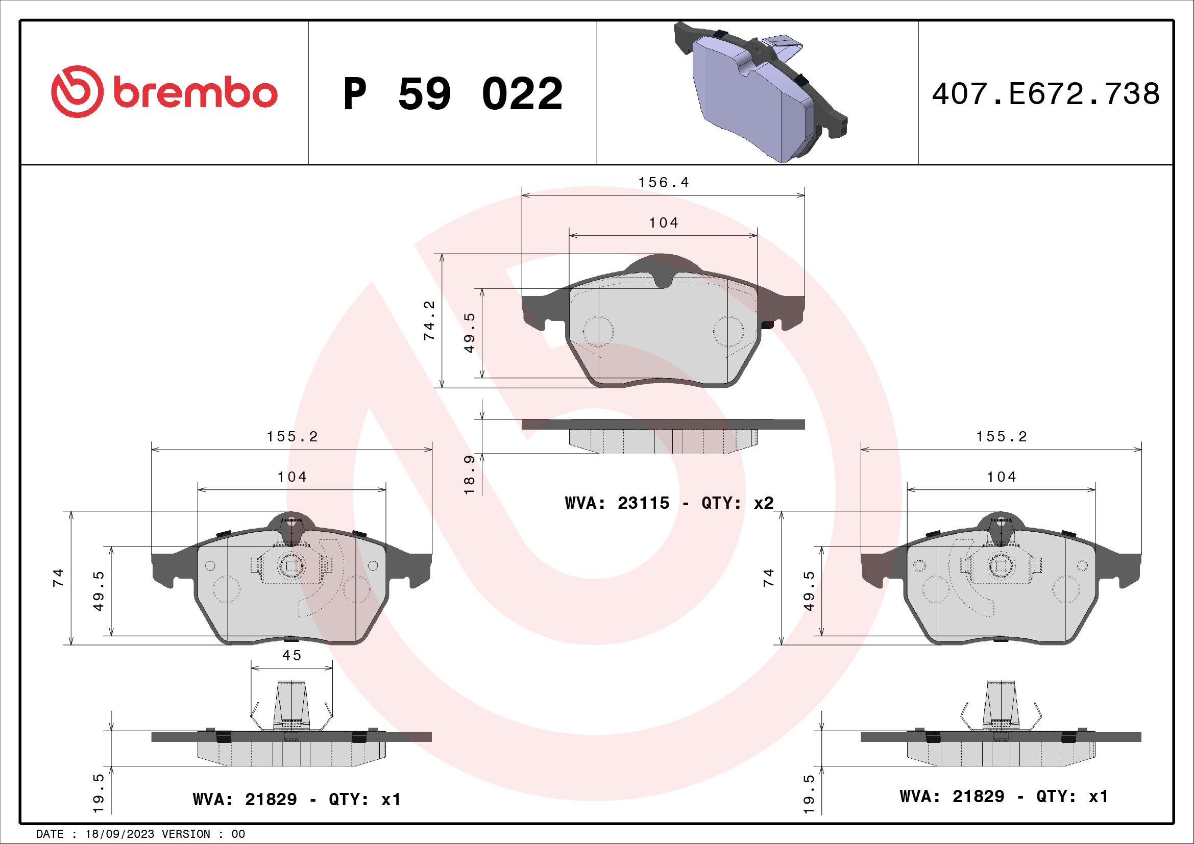 BREMBO P59022 Fékbetét készlet, tárcsafék