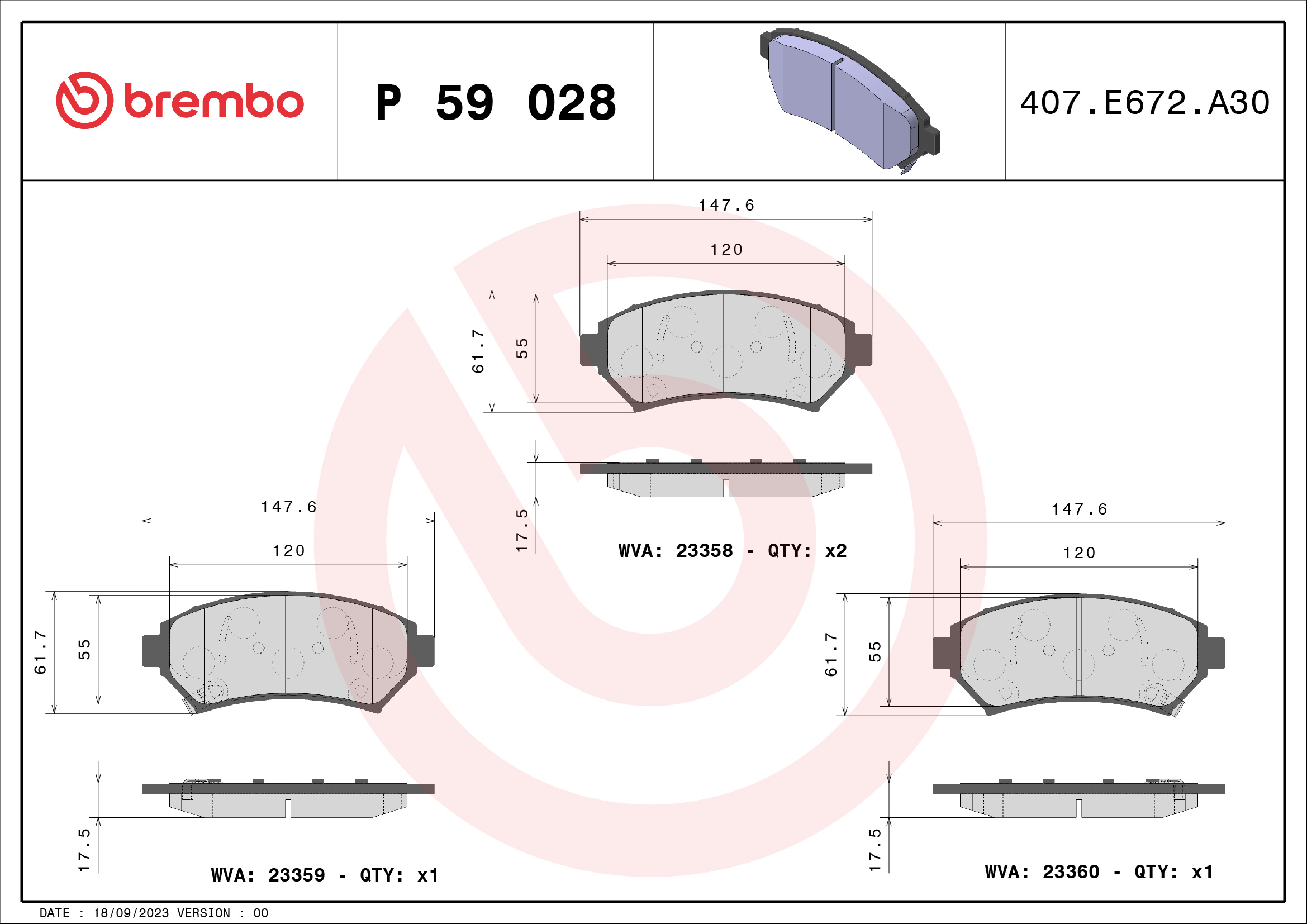 BREMBO BREP59028 fékbetét készlet, tárcsafék