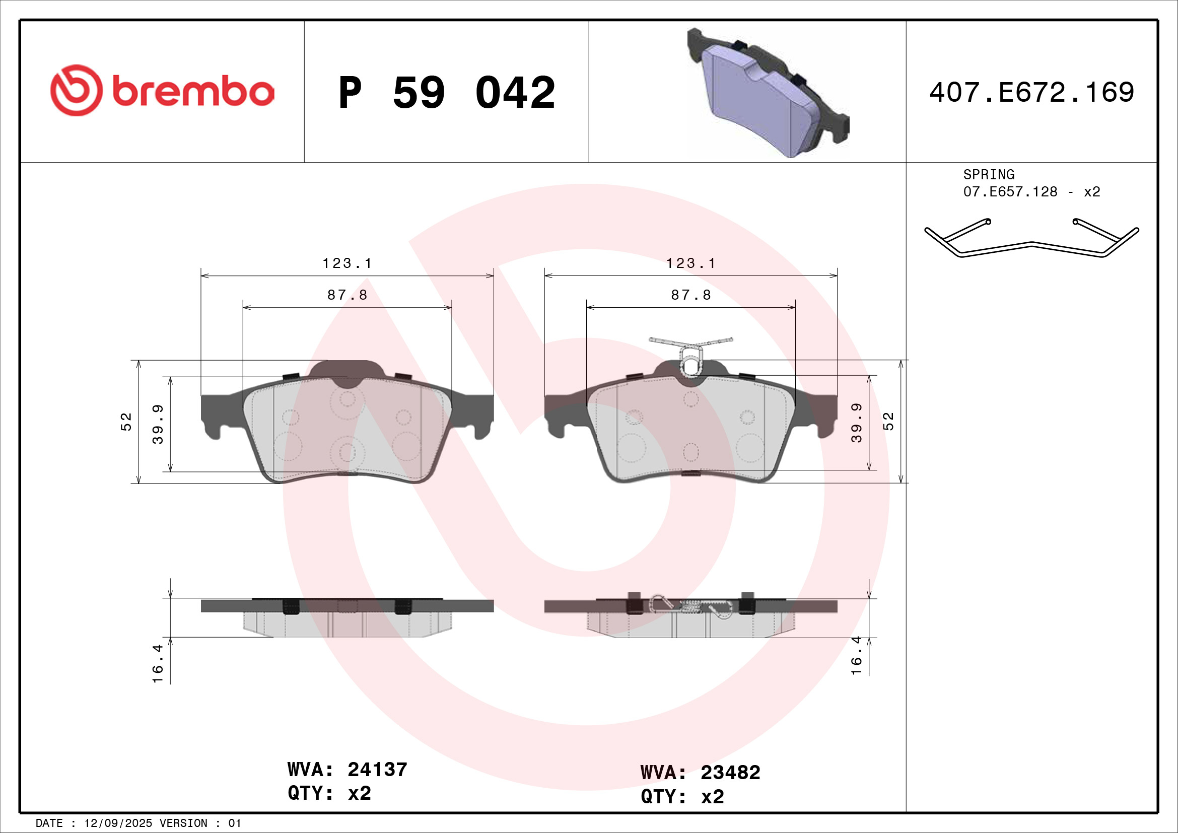 BREMBO BREP59042 fékbetét készlet, tárcsafék