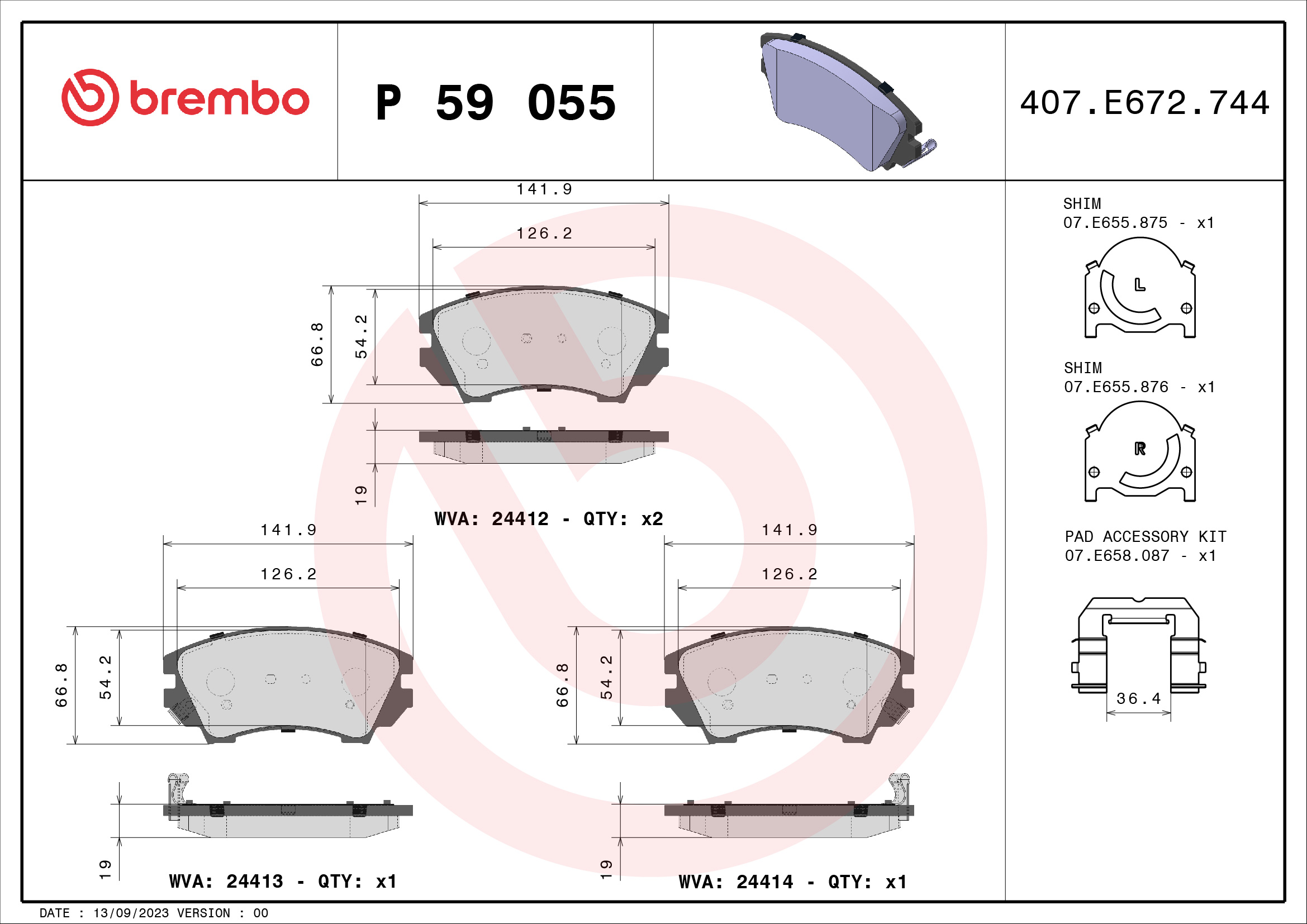 BREMBO BREP59055 fékbetét készlet, tárcsafék