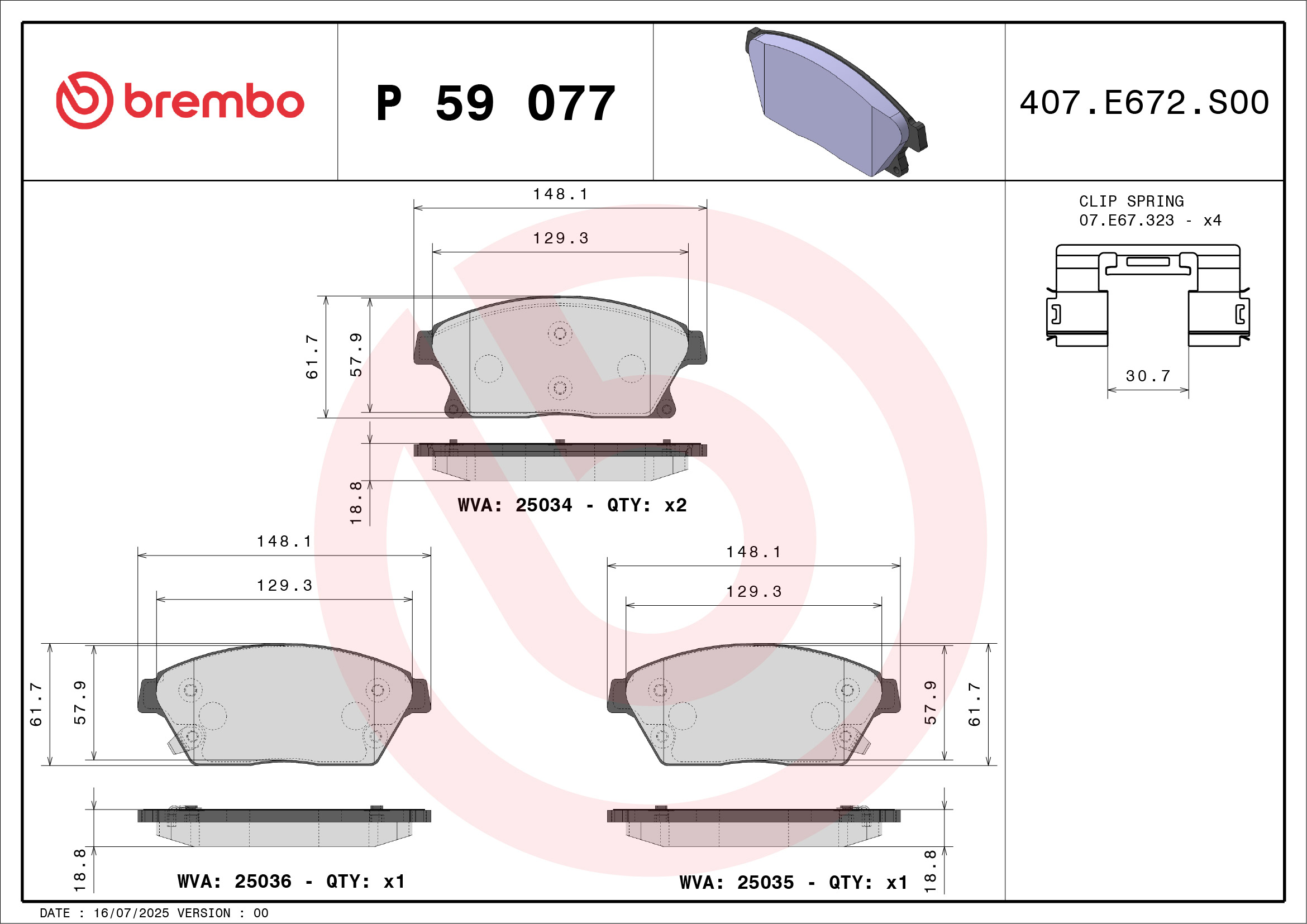 BREMBO 1001538962 P59077 - Első fékbetét készlet