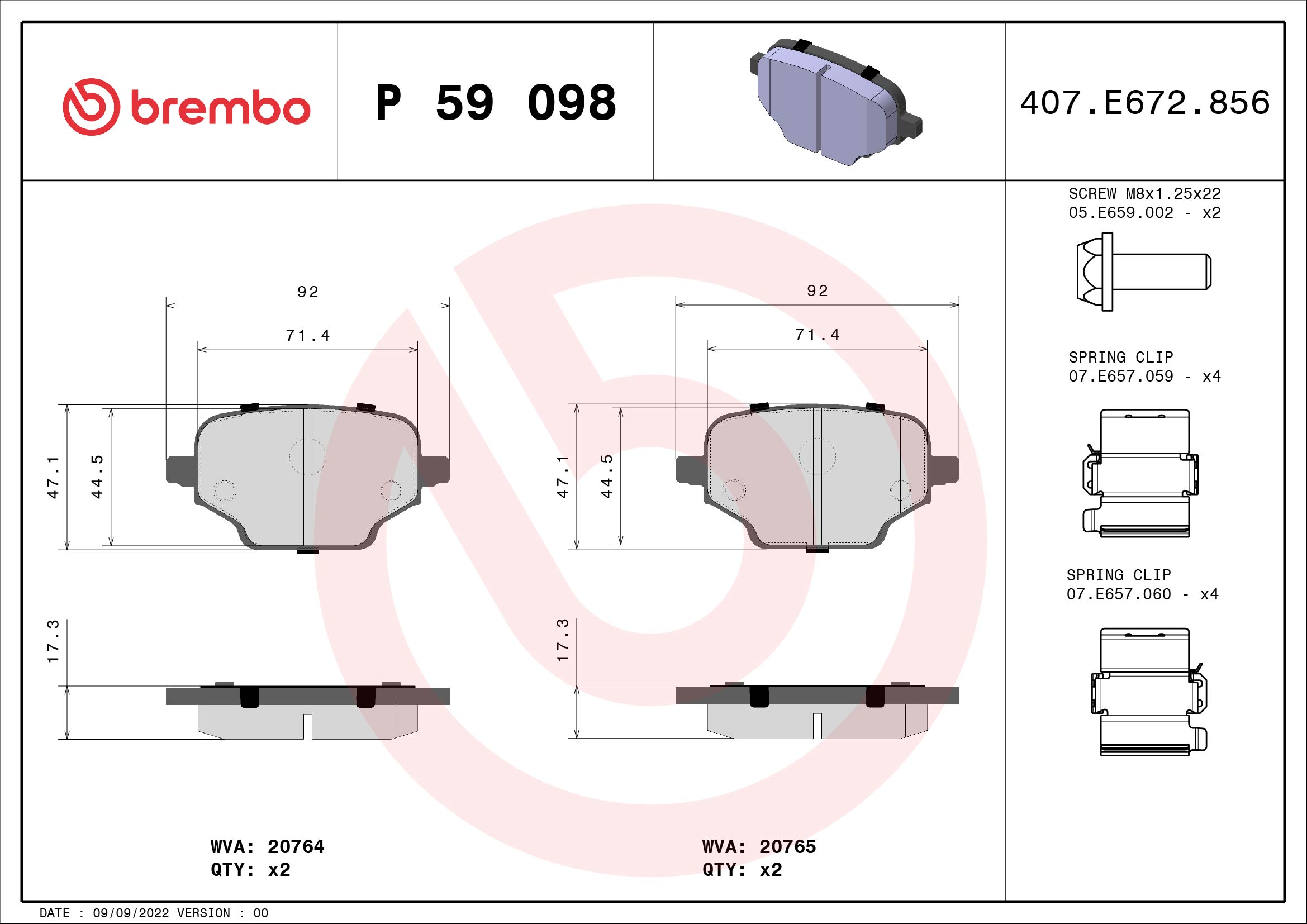 BREMBO BREP59098 fékbetét készlet, tárcsafék