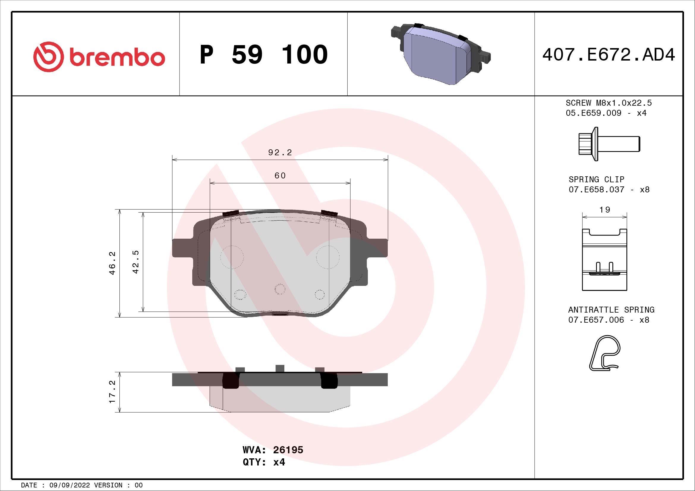 BREMBO BREP59100 fékbetét készlet, tárcsafék