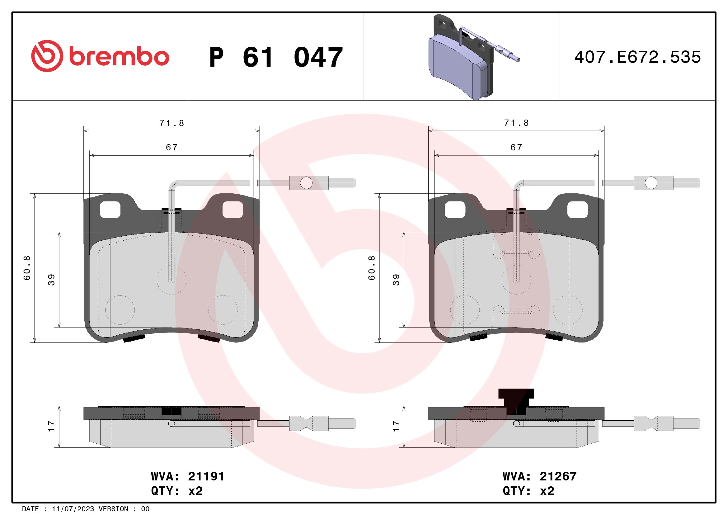 BREMBO BREP61047 fékbetét készlet, tárcsafék