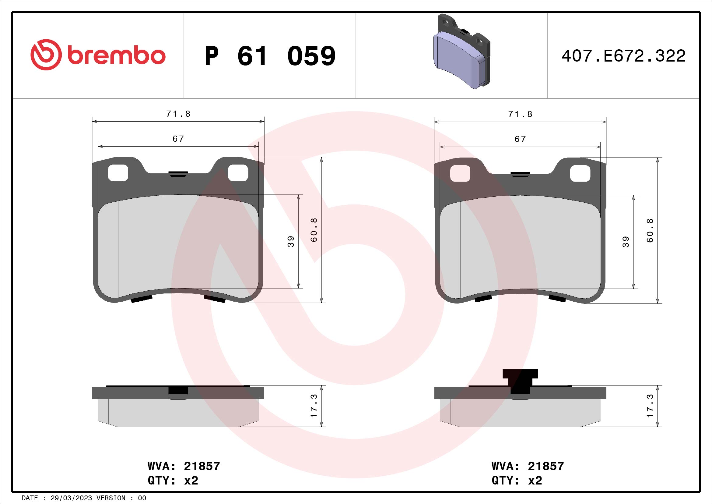 BREMBO BREP61059 fékbetét készlet, tárcsafék