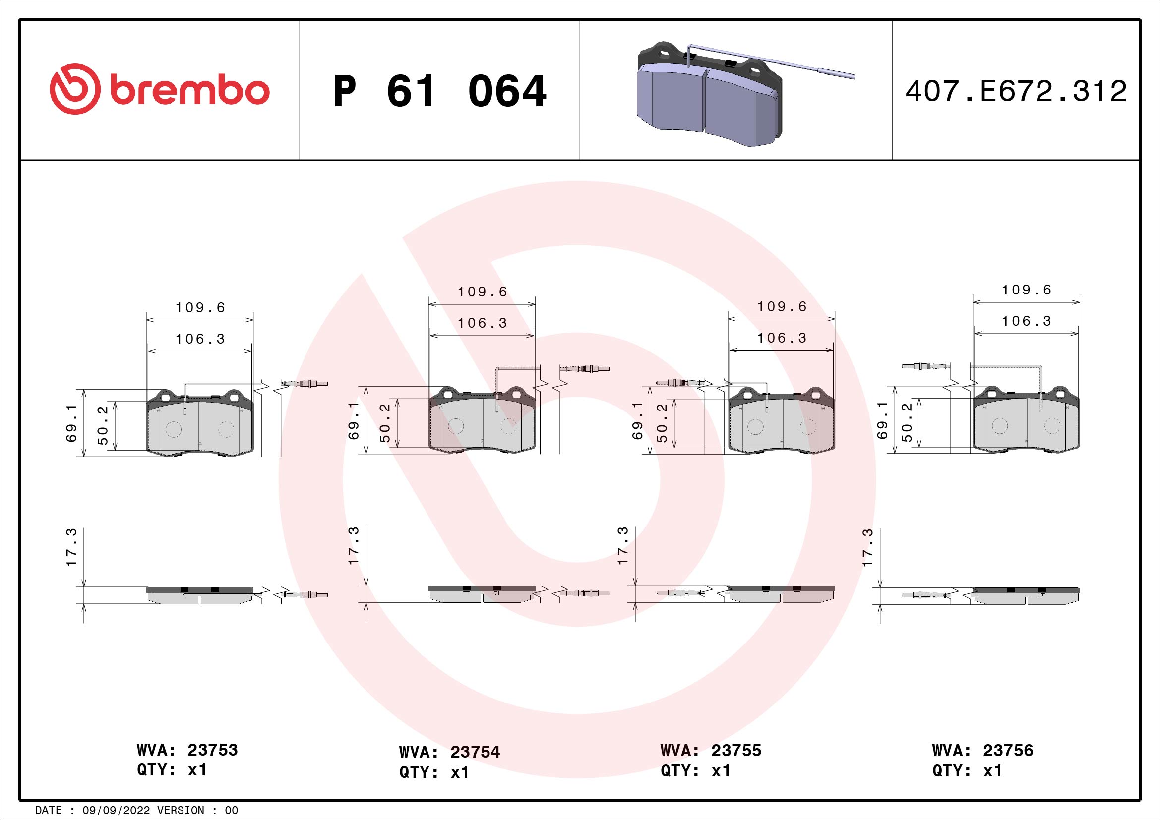 BREMBO BREP61064 fékbetét készlet, tárcsafék