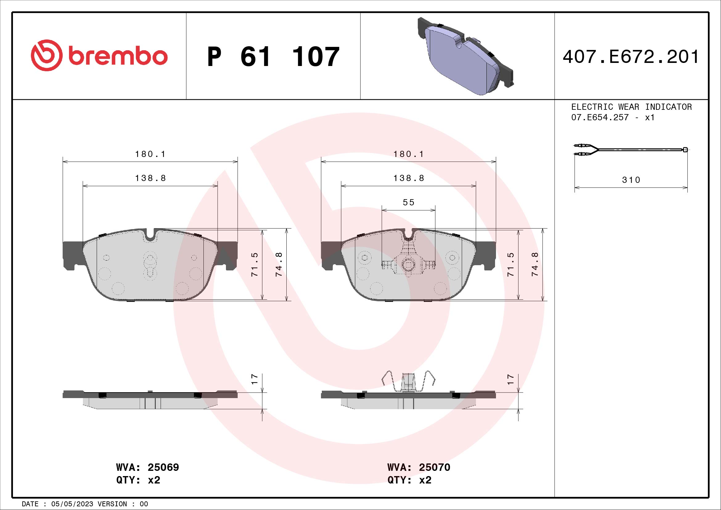 BREMBO BREP61107 fékbetét készlet, tárcsafék