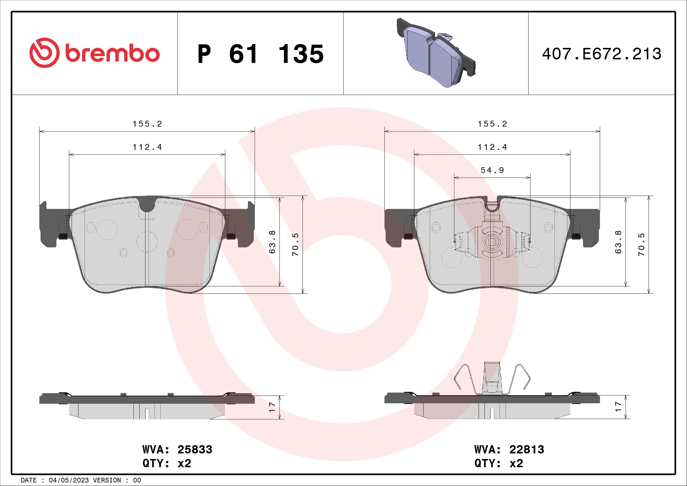 BREMBO BREP61135 fékbetét készlet, tárcsafék