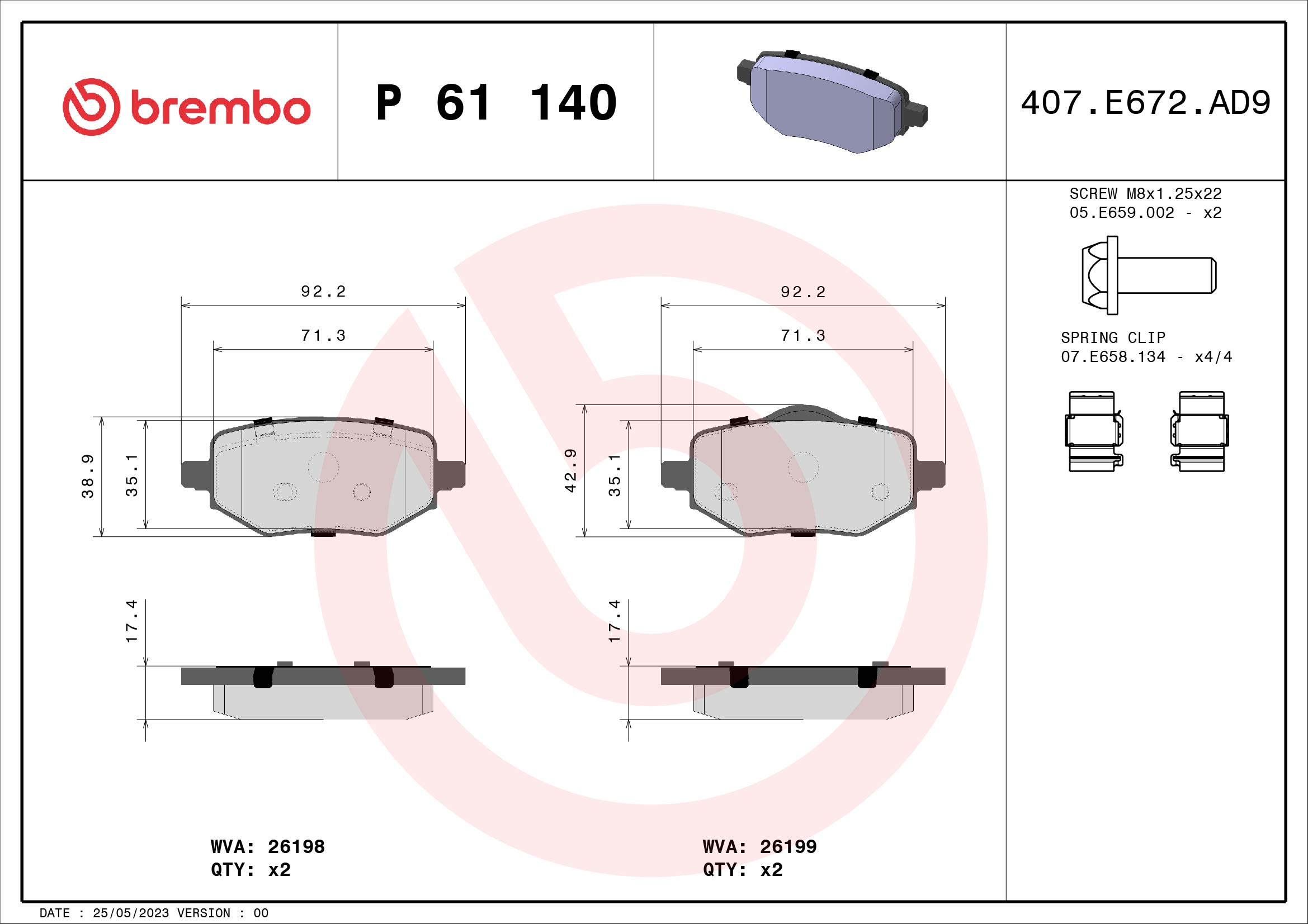 BREMBO BREP61140 fékbetét készlet, tárcsafék