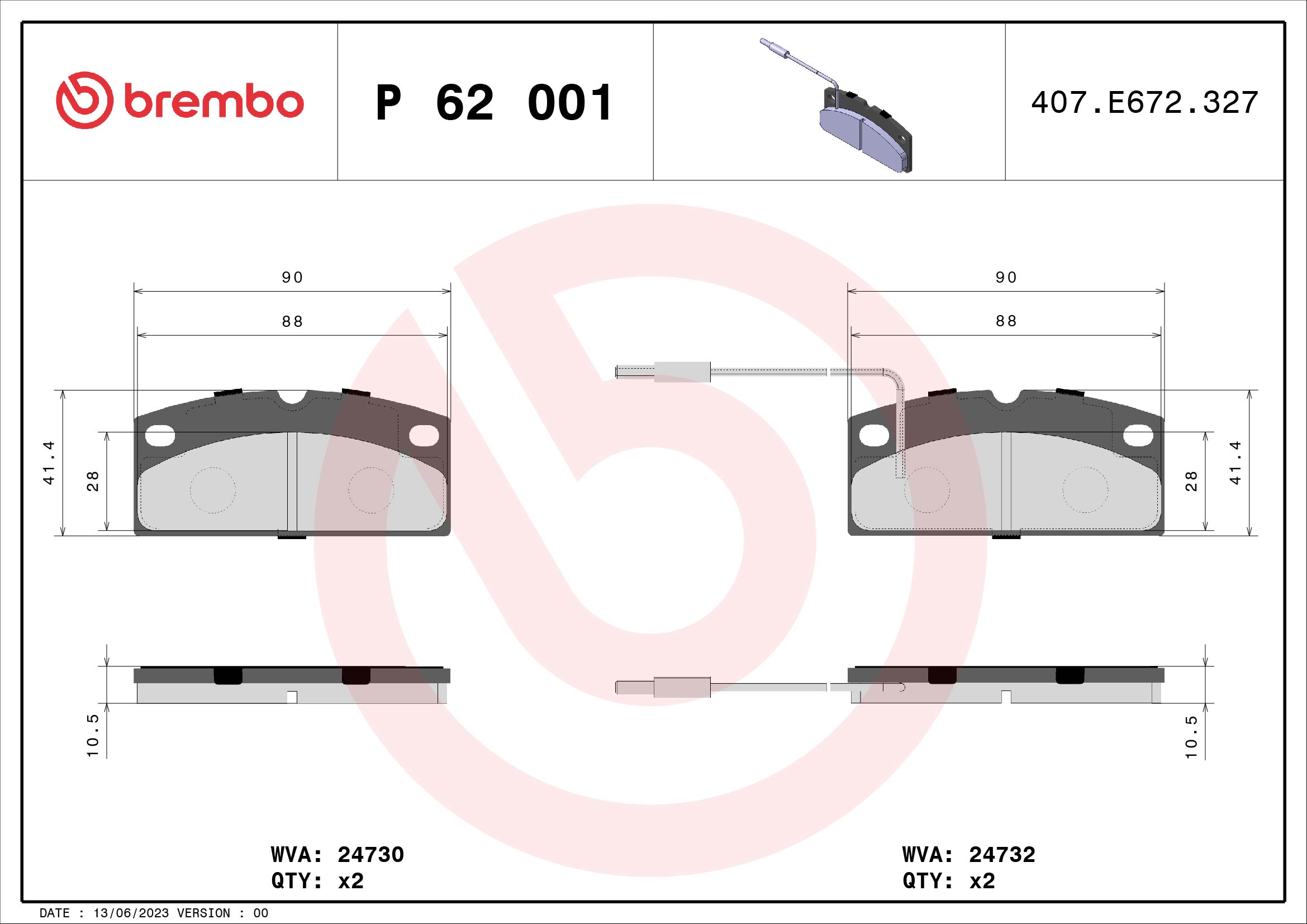 BREMBO BREP62001 fékbetét készlet, tárcsafék