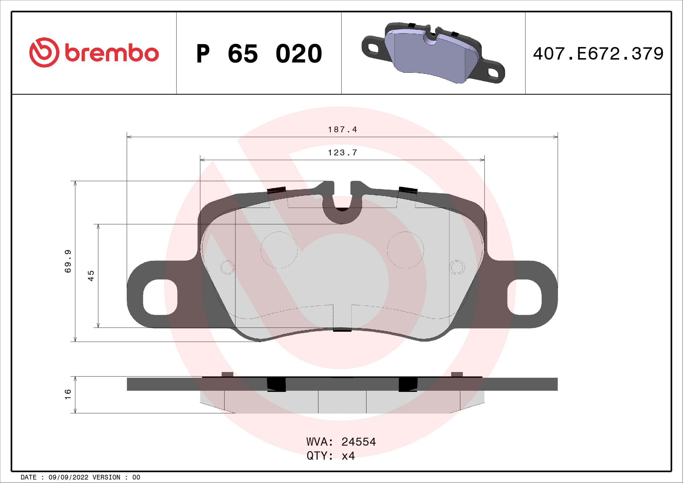 BREMBO P65020 Fékbetét készlet, tárcsafék