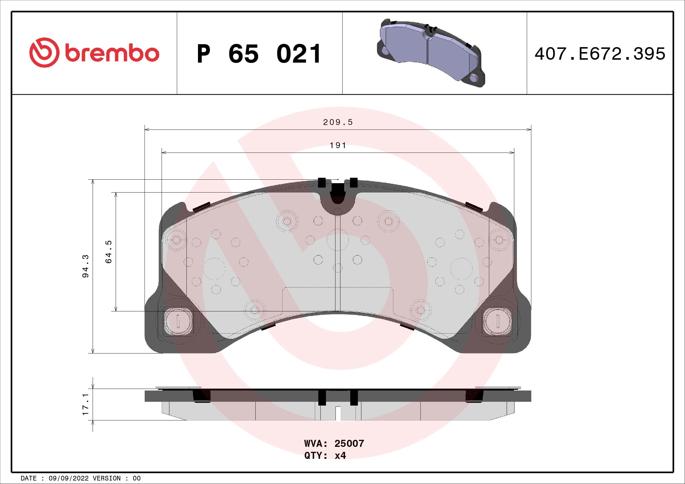 BREMBO P65021 Fékbetét készlet, tárcsafék