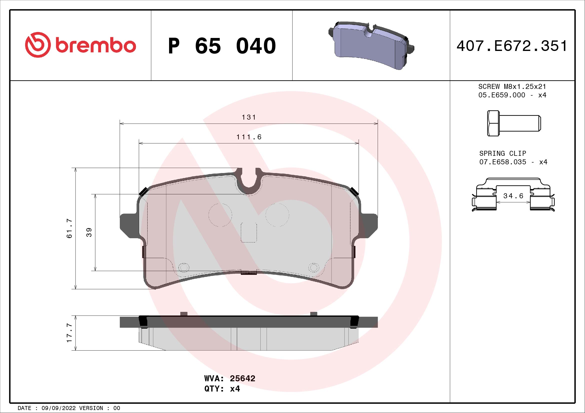 BREMBO BREP65040 fékbetét készlet, tárcsafék