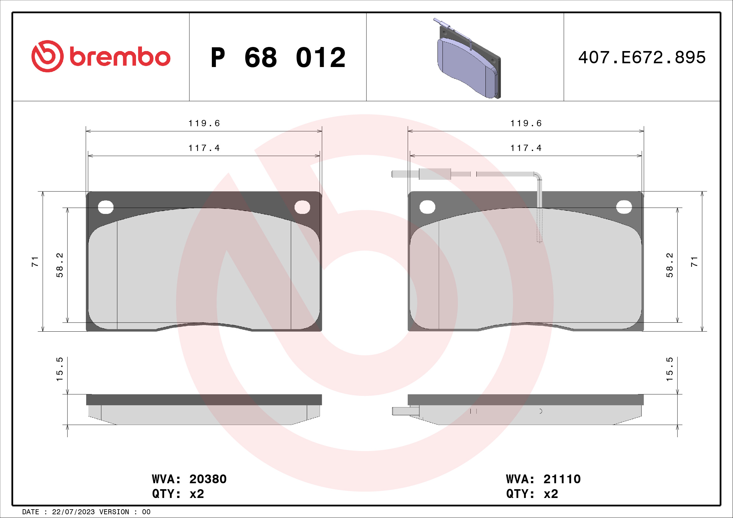 BREMBO BREP68012 fékbetét készlet, tárcsafék