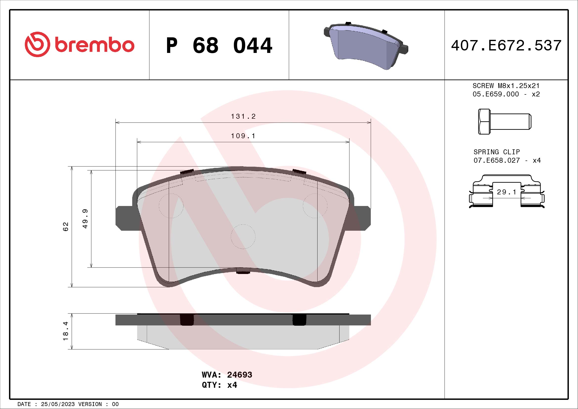 BREMBO P68044 Fékbetét készlet, tárcsafék