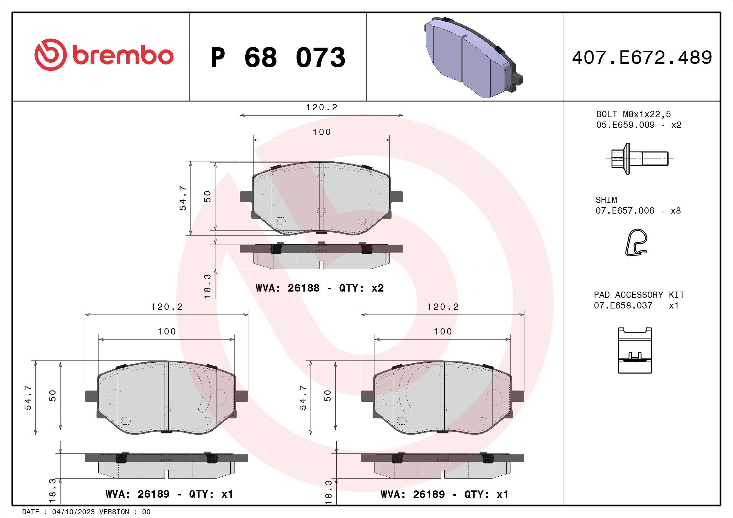 BREMBO BREP68073 fékbetét készlet, tárcsafék