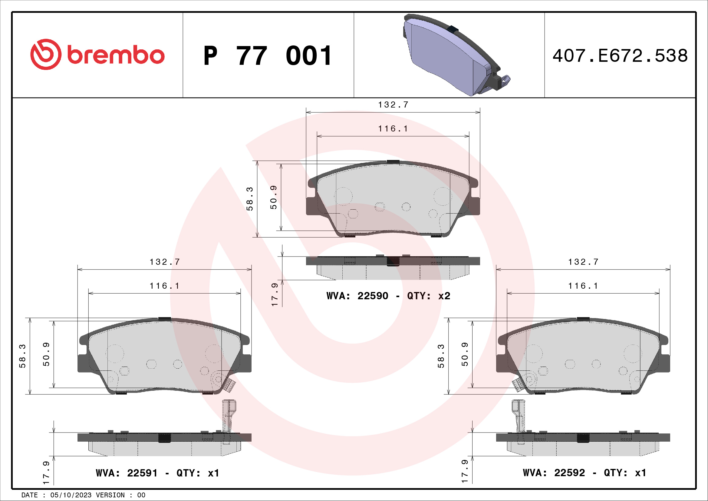 BREMBO BREP77001 fékbetét készlet, tárcsafék