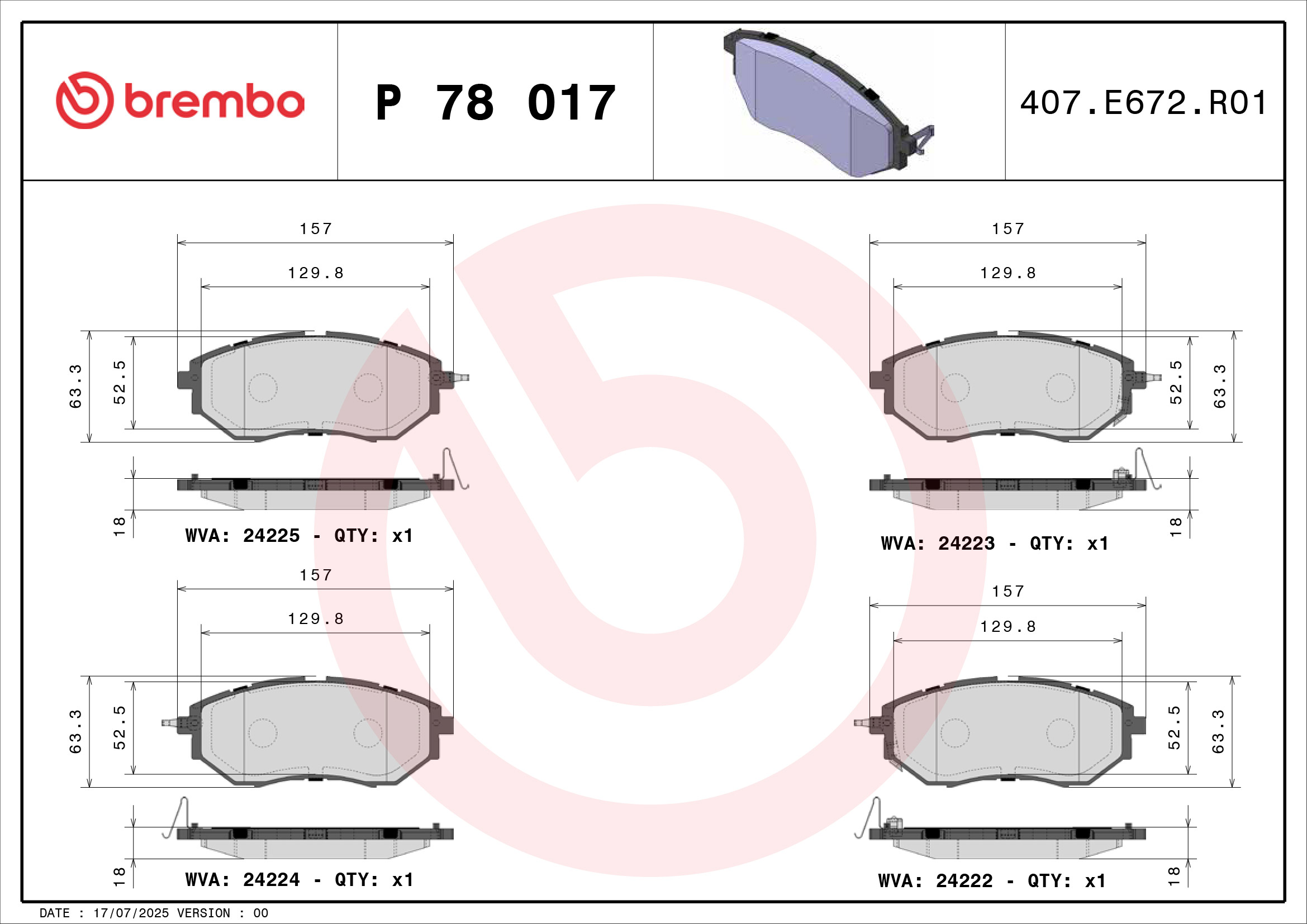 BREMBO BREP 78 017 Fékbetét