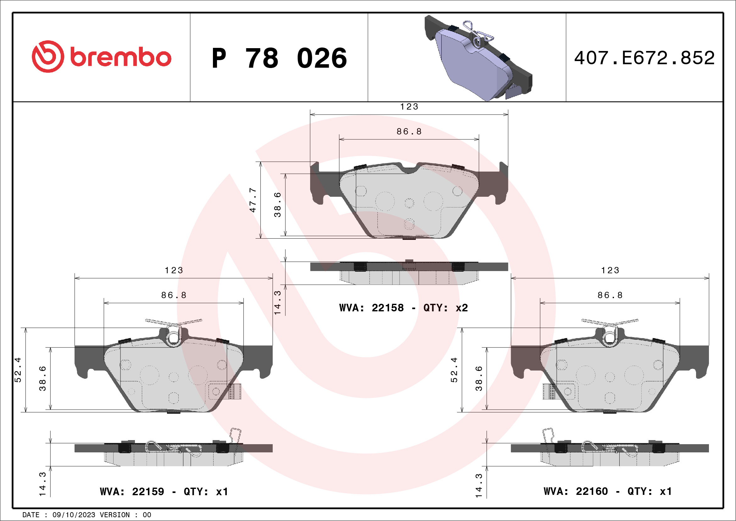 BREMBO 1001537715 P 78 026 - HÁTSÓ FÉKBETÉT KÉSZLET