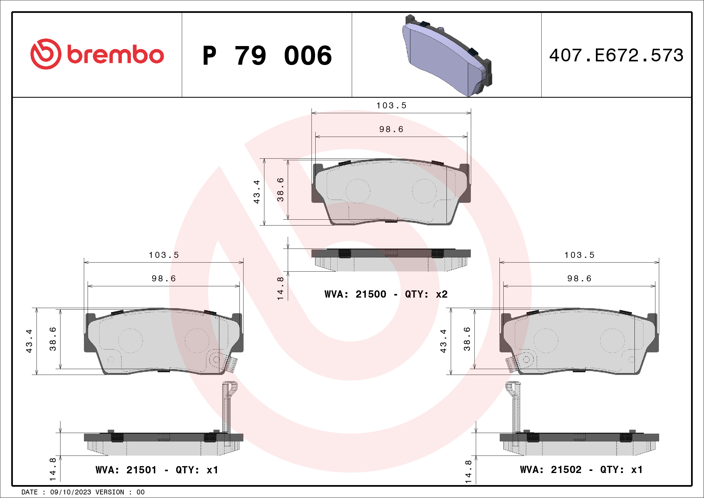 BREMBO BP79006 Fékbetét készlet, tárcsafék