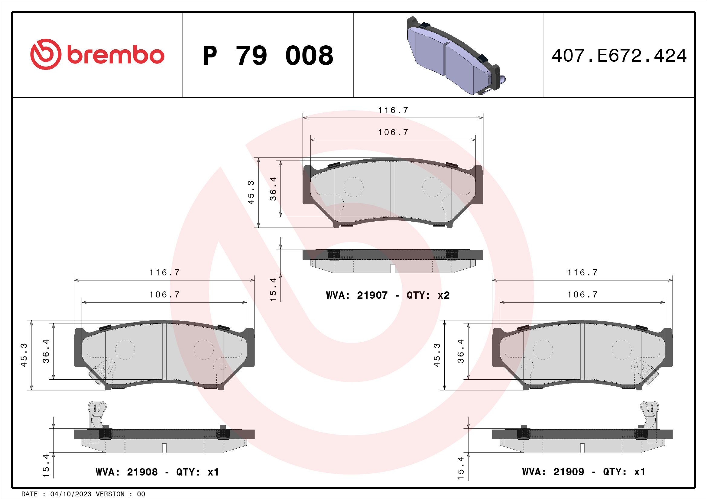 BREMBO P79008 Fékbetét készlet, tárcsafék