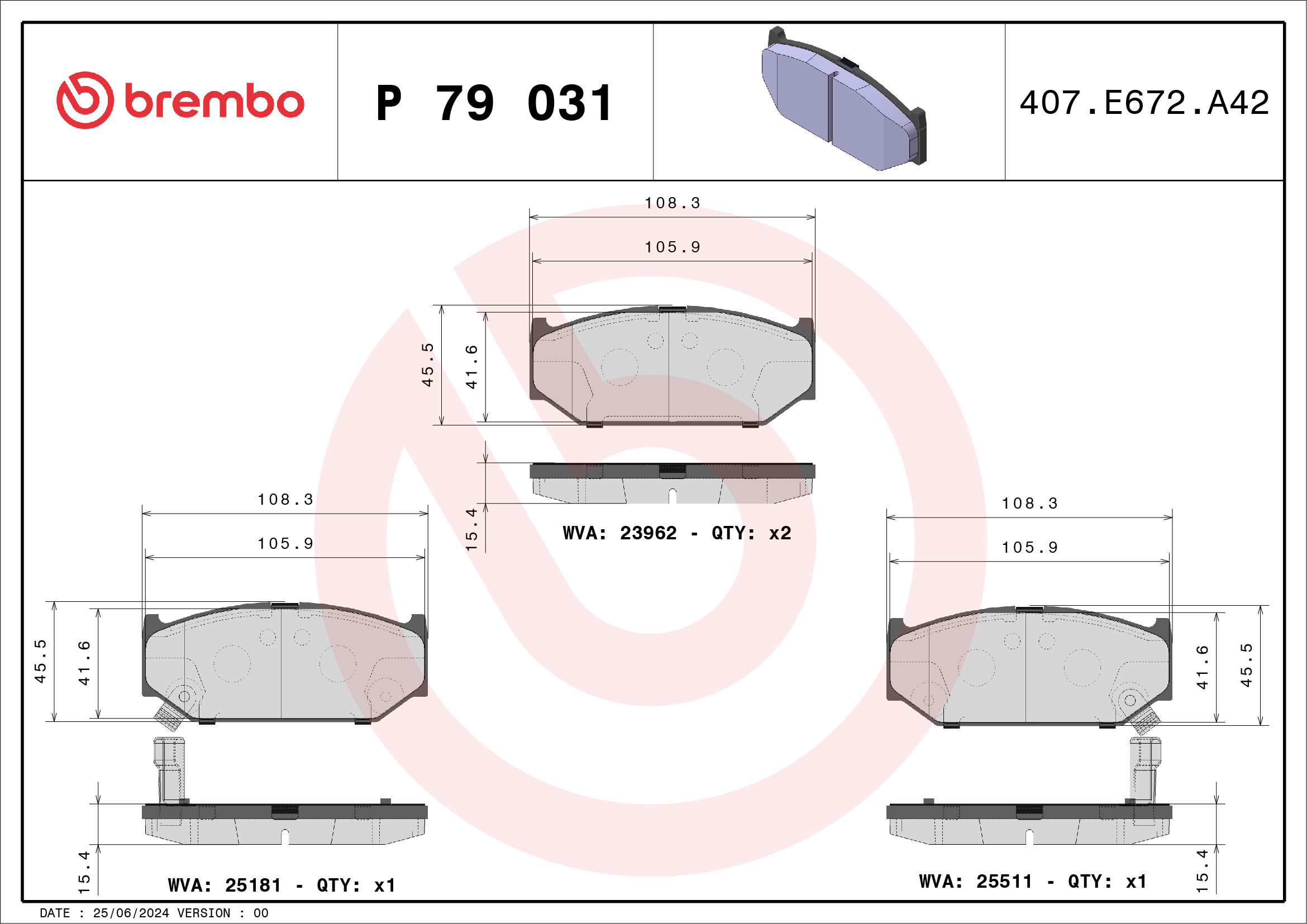 BREMBO BREP79031 fékbetét készlet, tárcsafék